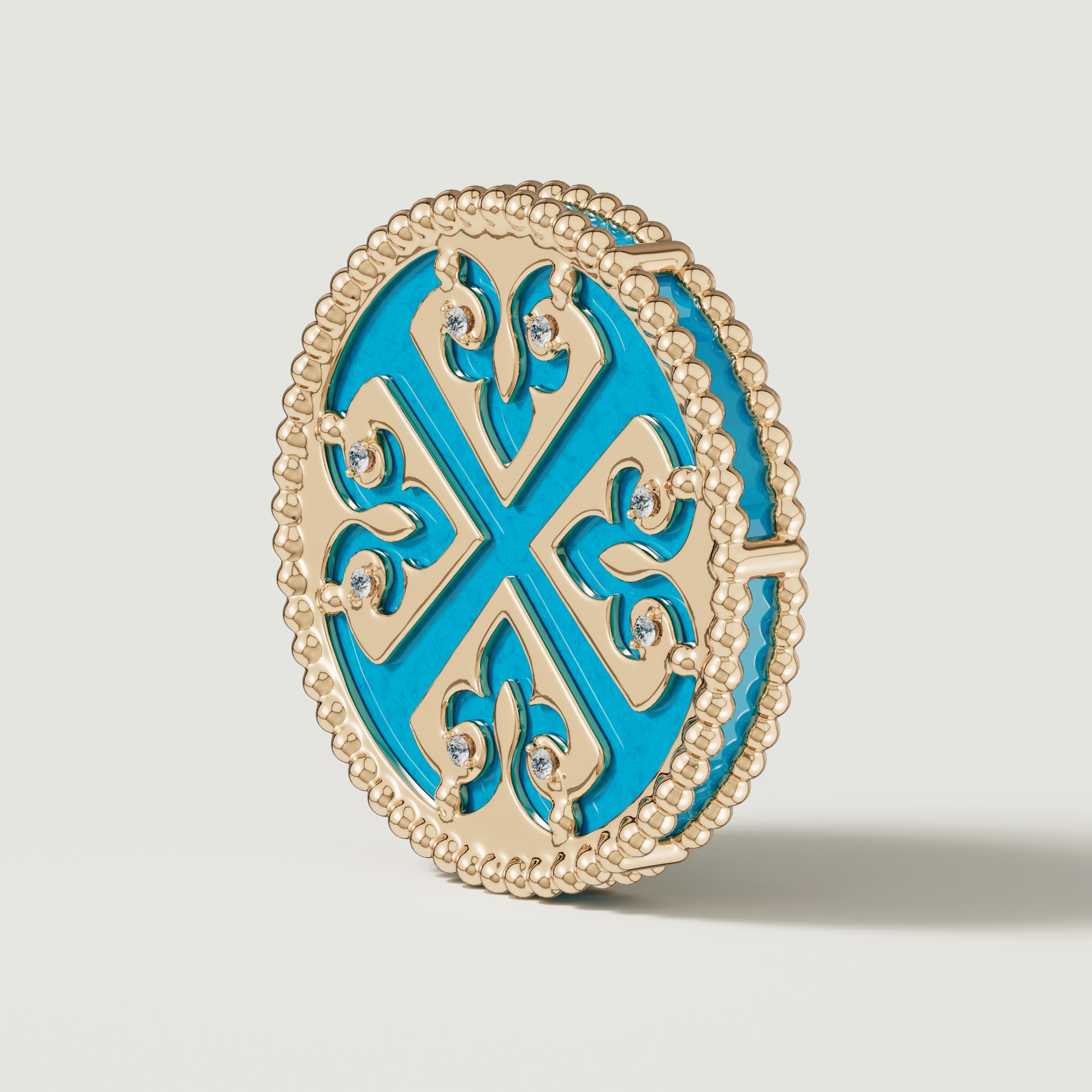 Lace Turquoise Stone Diamond Stud Earrings In 18k Yellow Gold