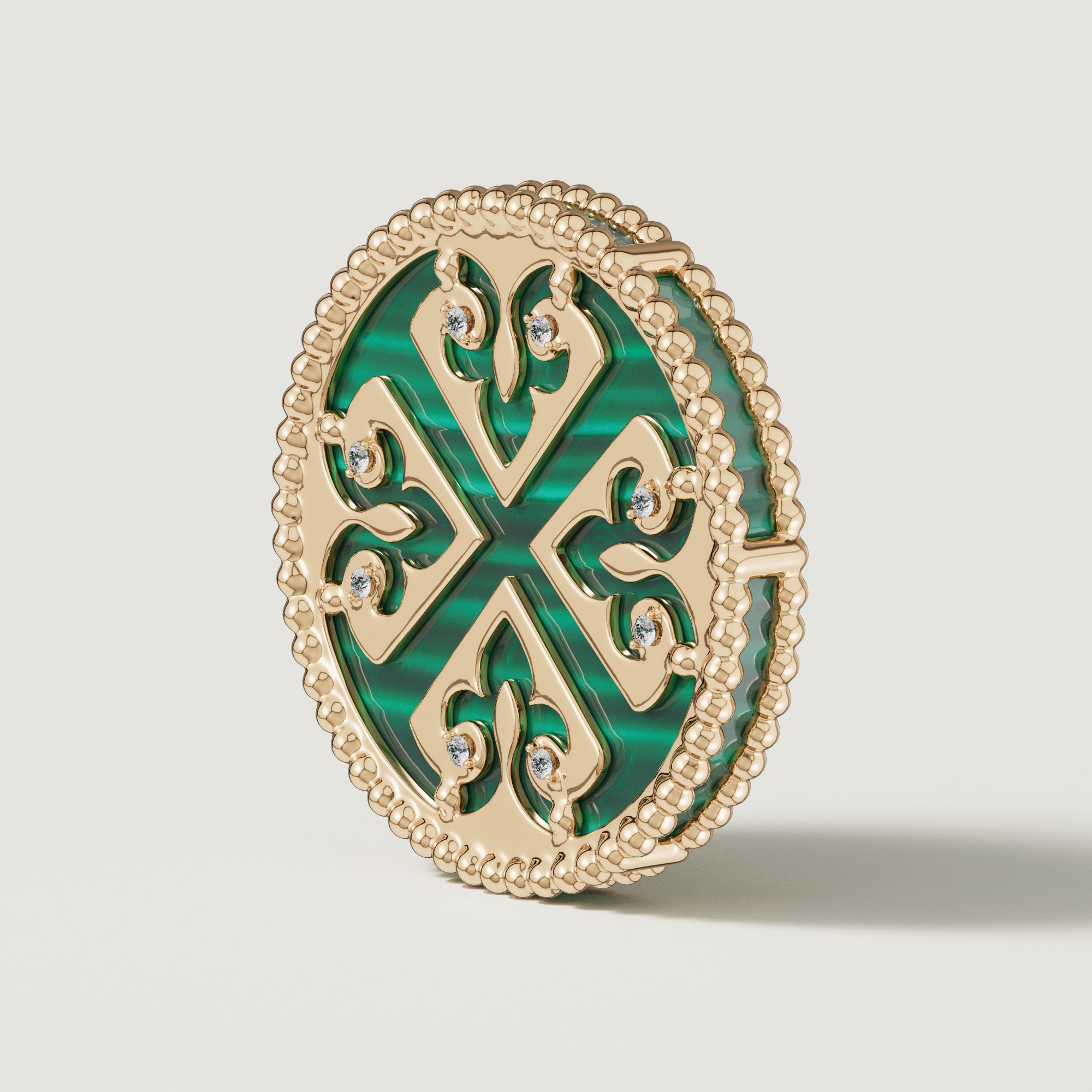 Lace Single Medallion Earrings In 18k Rose Gold With Malachite And Diamonds