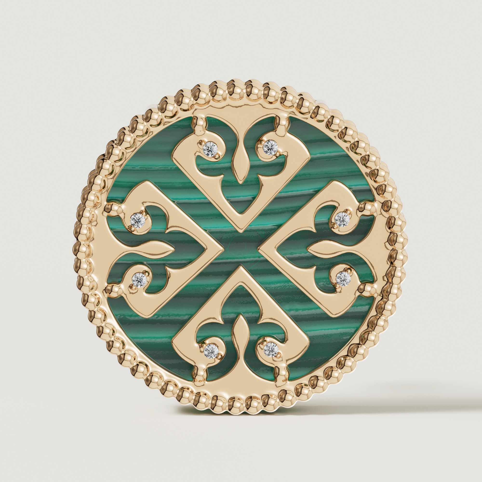 Lace Single Medallion Earrings In 18k Rose Gold With Malachite And Diamonds