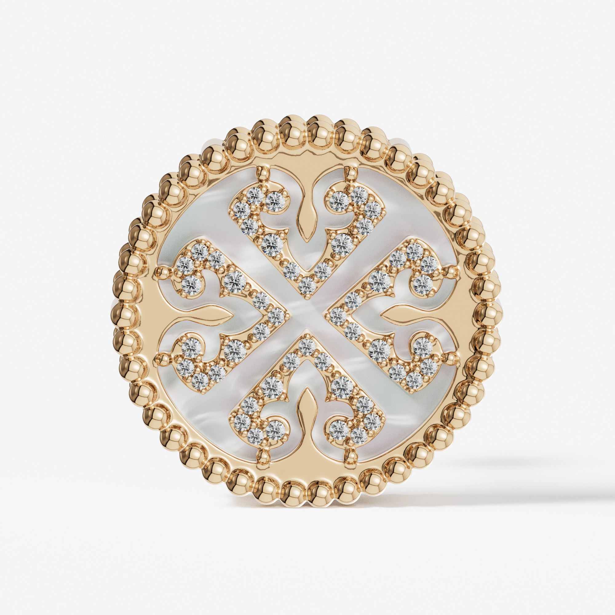 Lace White Mother Of Pearl Diamond Earrings In 18K Yellow Gold