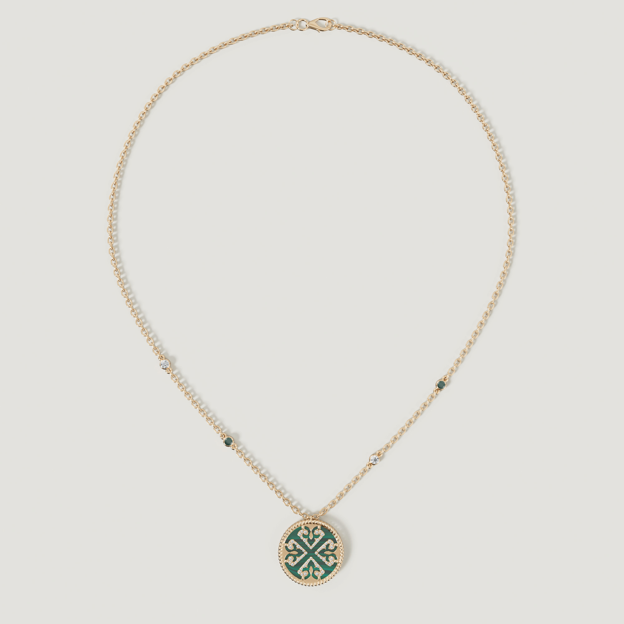 Lace Malachite Diamond Necklace With Emeralds