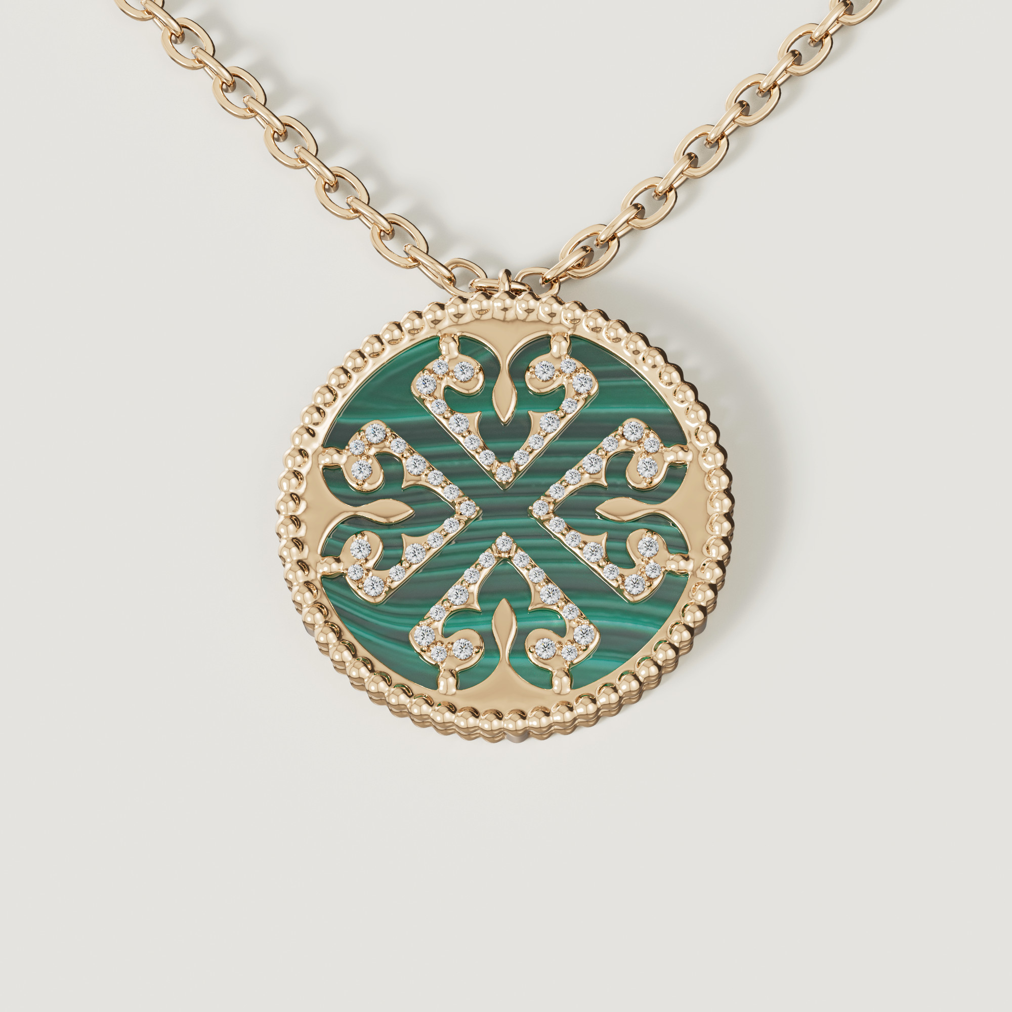 Lace Malachite Diamond Necklace With Emeralds