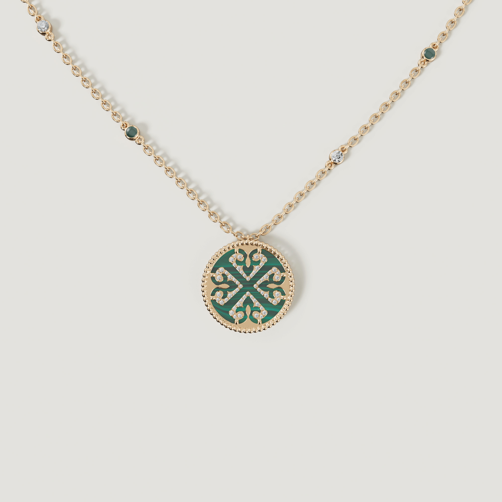 Lace Malachite Diamond Necklace With Emeralds
