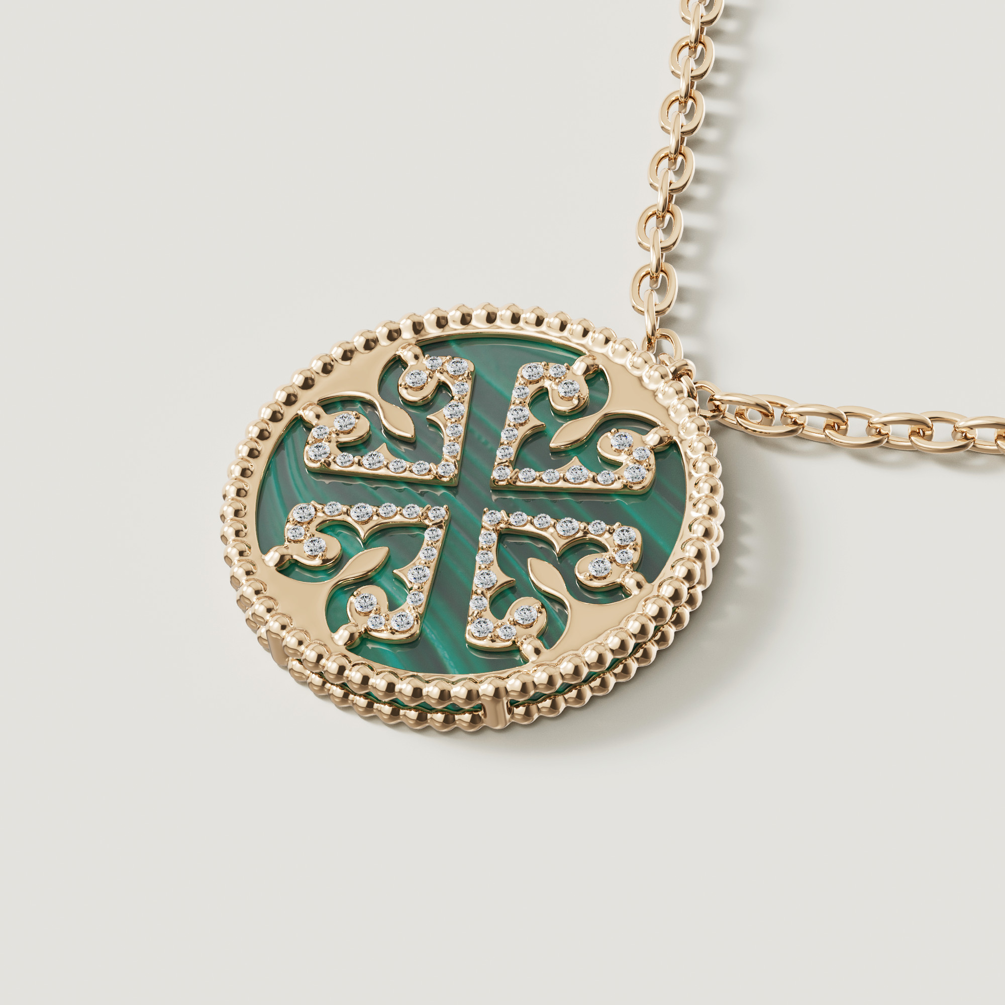 Lace Malachite Diamond Necklace With Emeralds