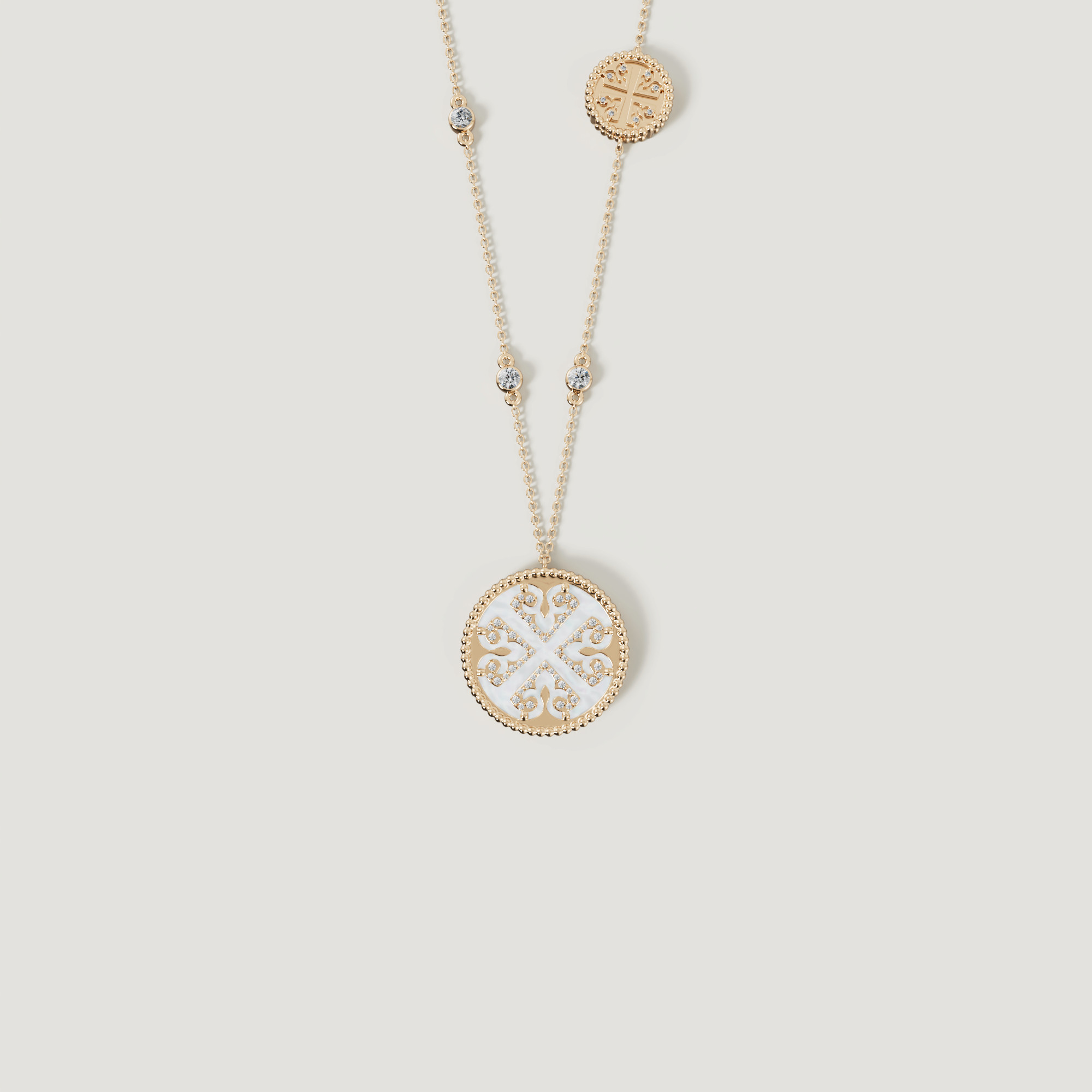 Lace White Mother Of Pearl Diamond Necklace In 18k Yellow Gold