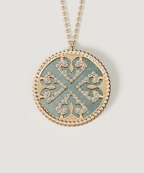Lace Black Mother Of Pearl Diamond Necklace In 18k Yellow Gold