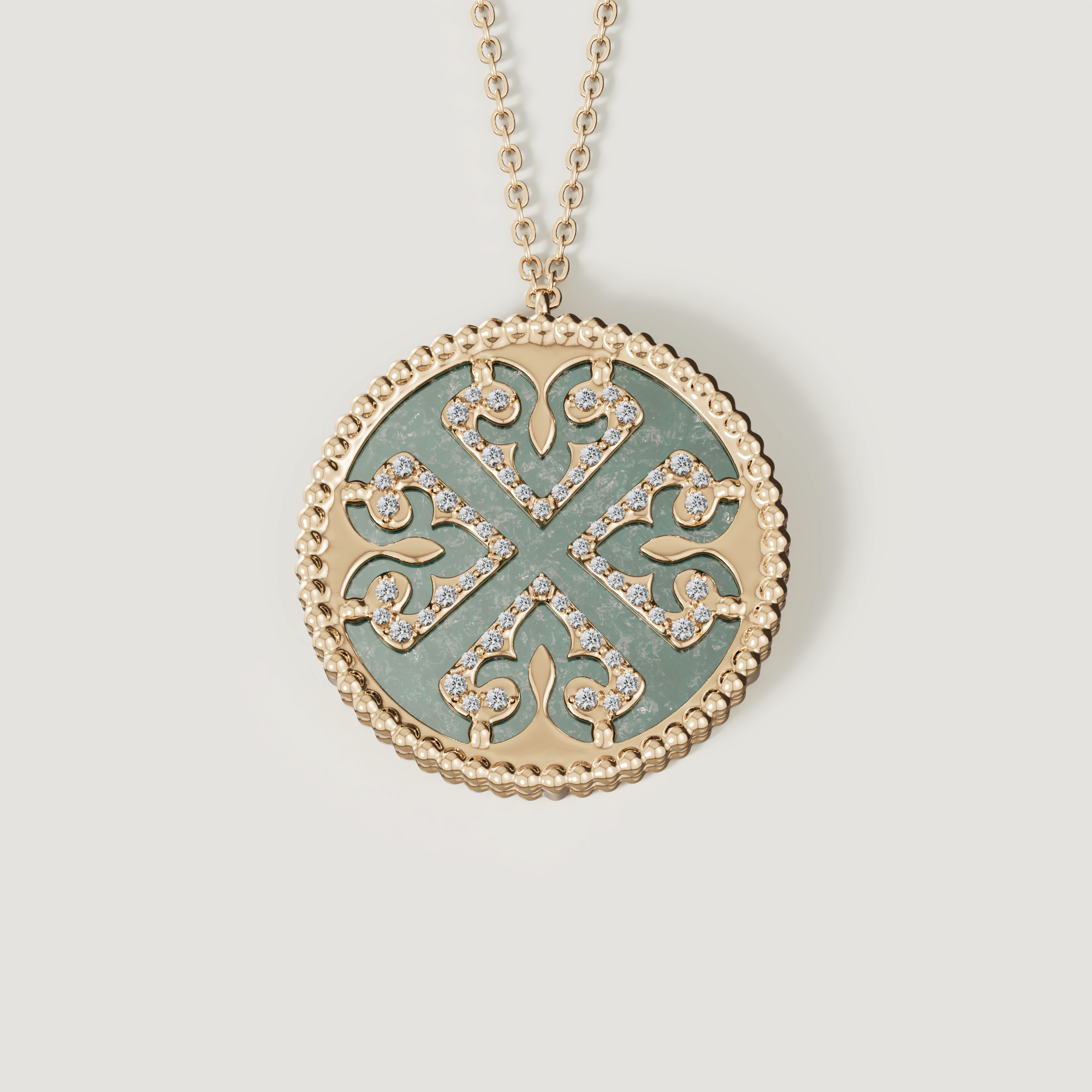 Lace Black Mother Of Pearl Diamond Necklace In 18k Yellow Gold