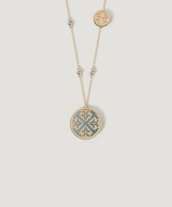 Lace Black Mother Of Pearl Diamond Necklace In 18k Yellow Gold