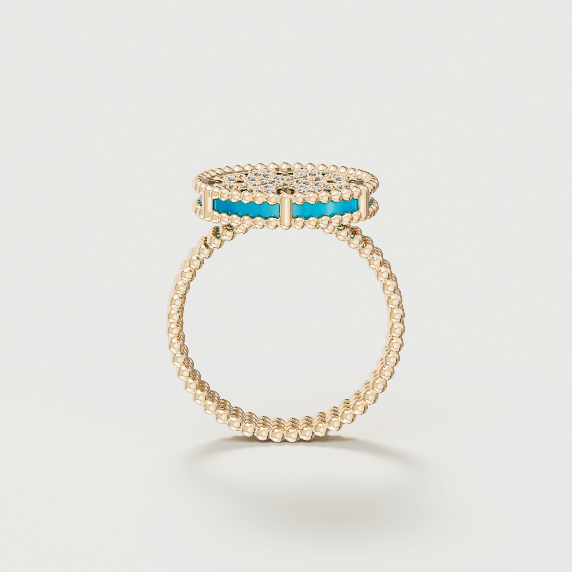 Lace Turquoise Stone Diamond Ring In 18k Yellow Gold