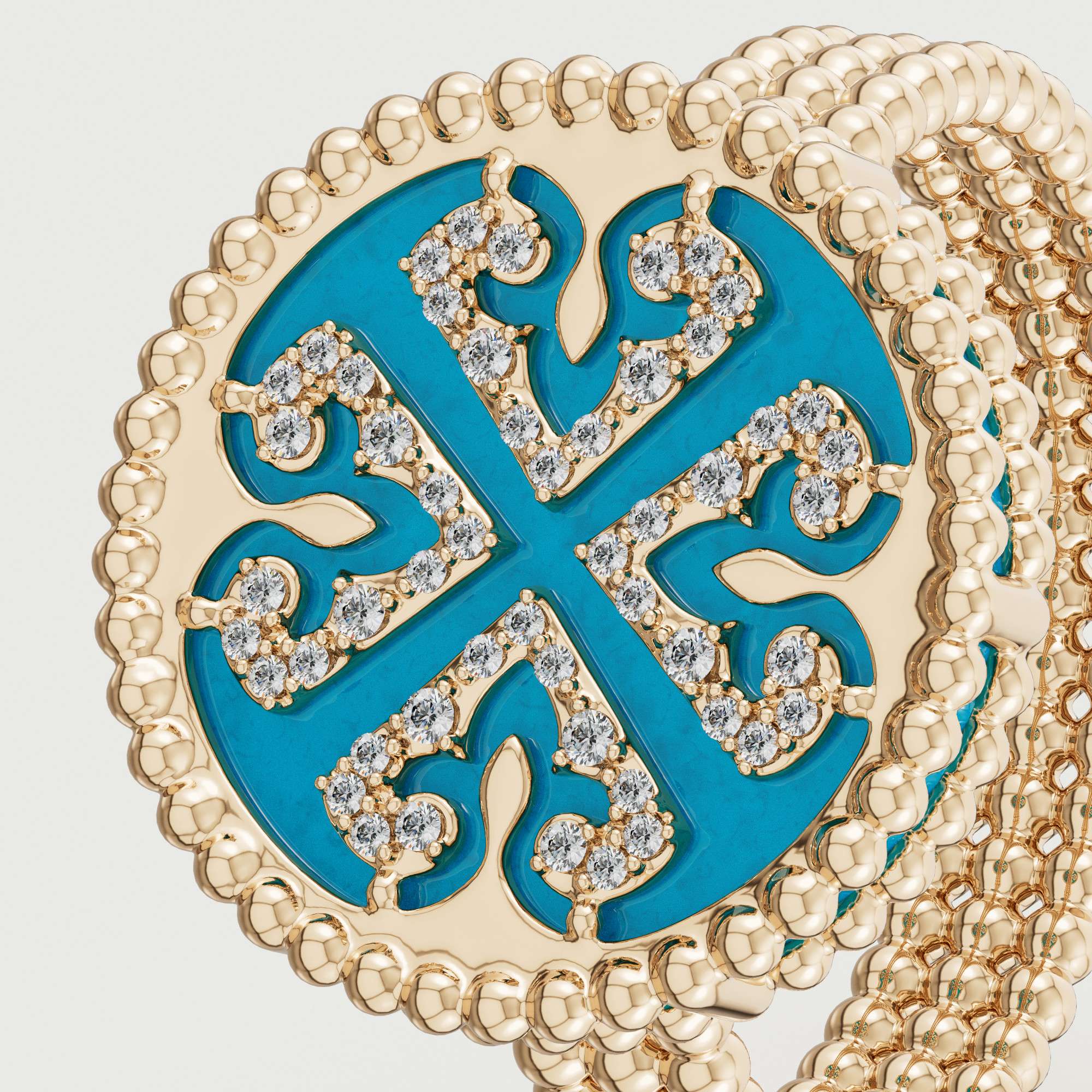 Lace Turquoise Stone Diamond Ring In 18k Yellow Gold