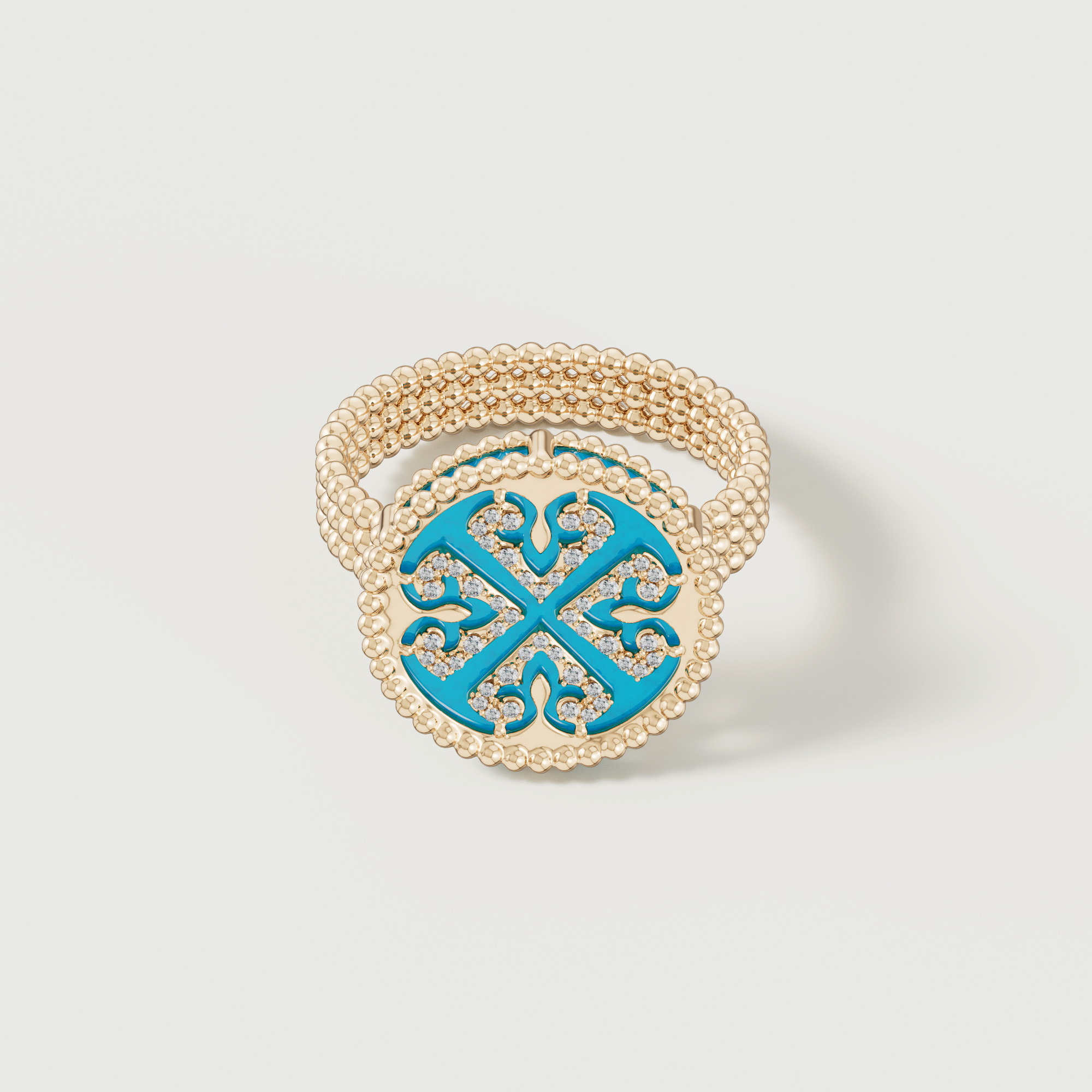 Lace Turquoise Stone Diamond Ring In 18k Yellow Gold