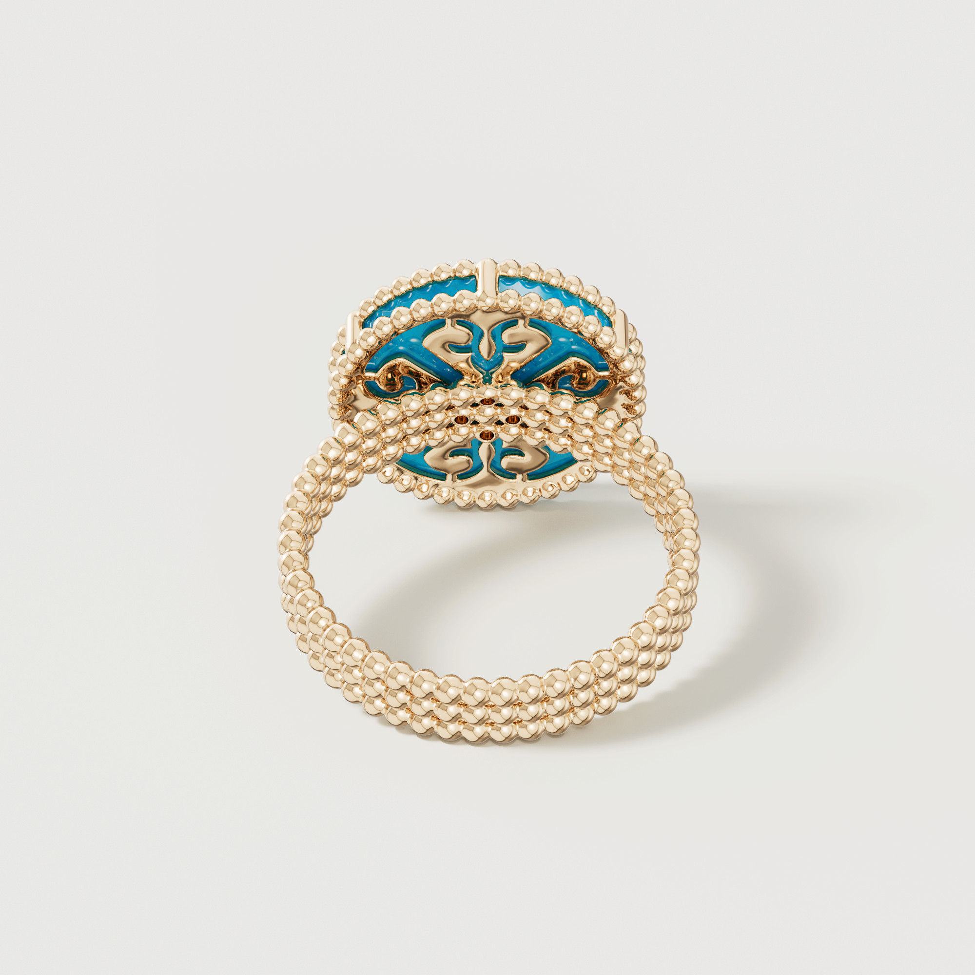 Lace Turquoise Stone Diamond Ring In 18k Yellow Gold