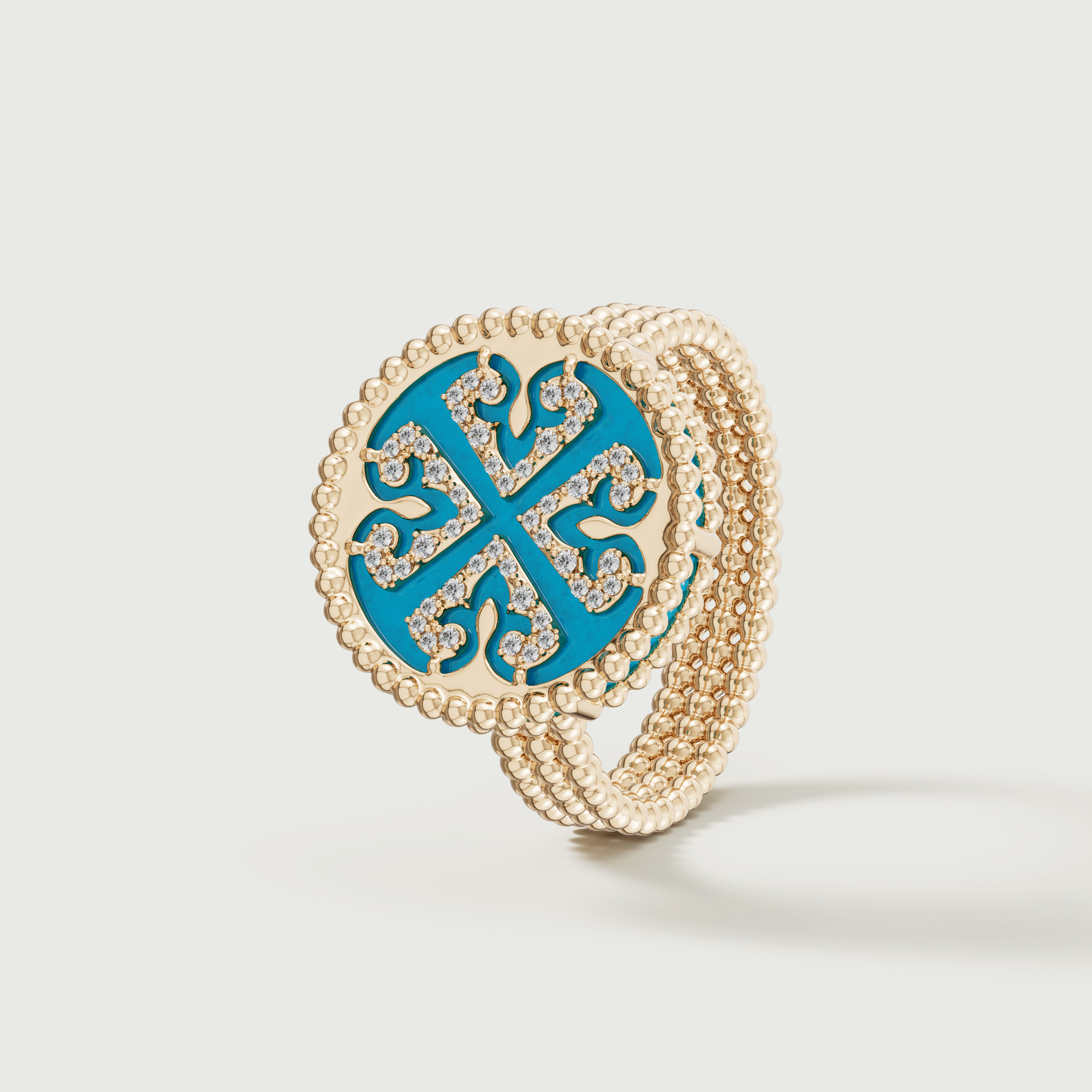 Lace Turquoise Stone Diamond Ring In 18k Yellow Gold