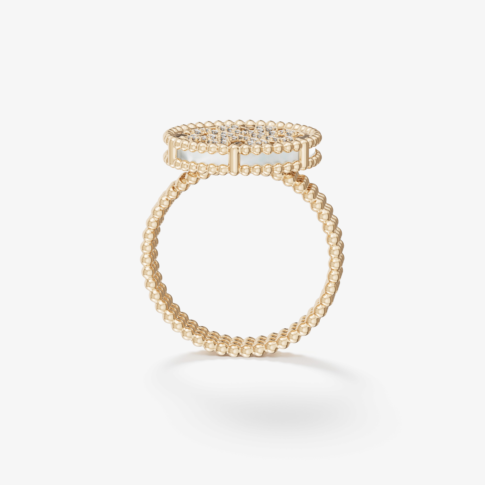 Lace White Mother Of Pearl Diamond Ring In 18k Yellow Gold