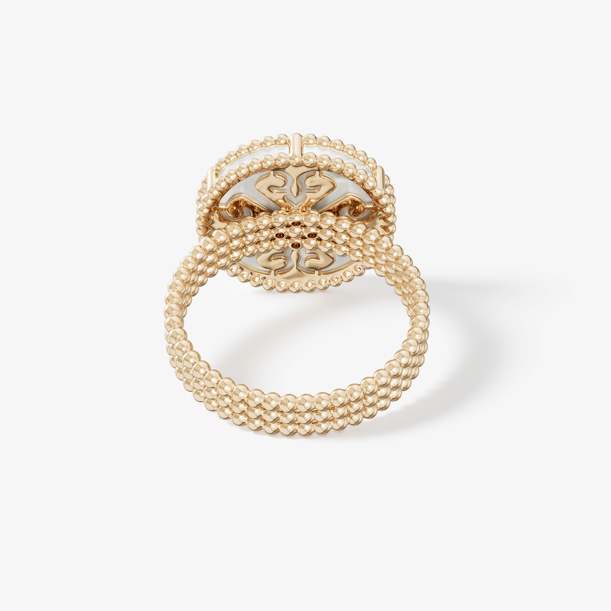 Lace White Mother Of Pearl Diamond Ring In 18k Yellow Gold