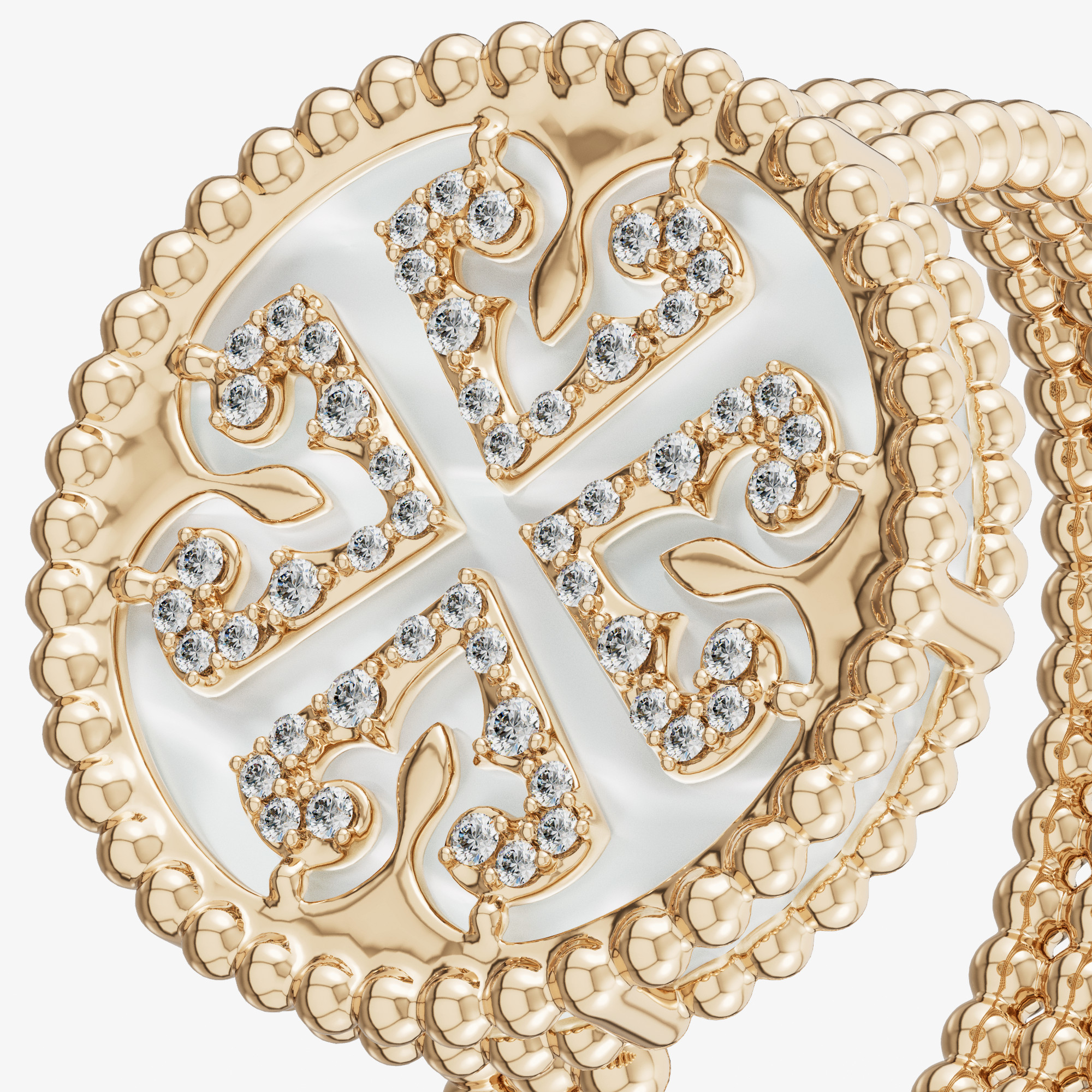 Lace White Mother Of Pearl Diamond Ring In 18k Yellow Gold