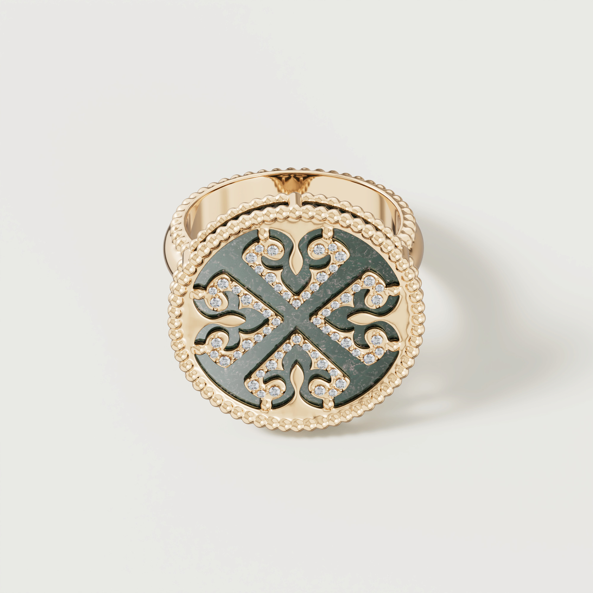 Lace Black Mother Of Pearl Diamond Ring In 18K Yellow Gold