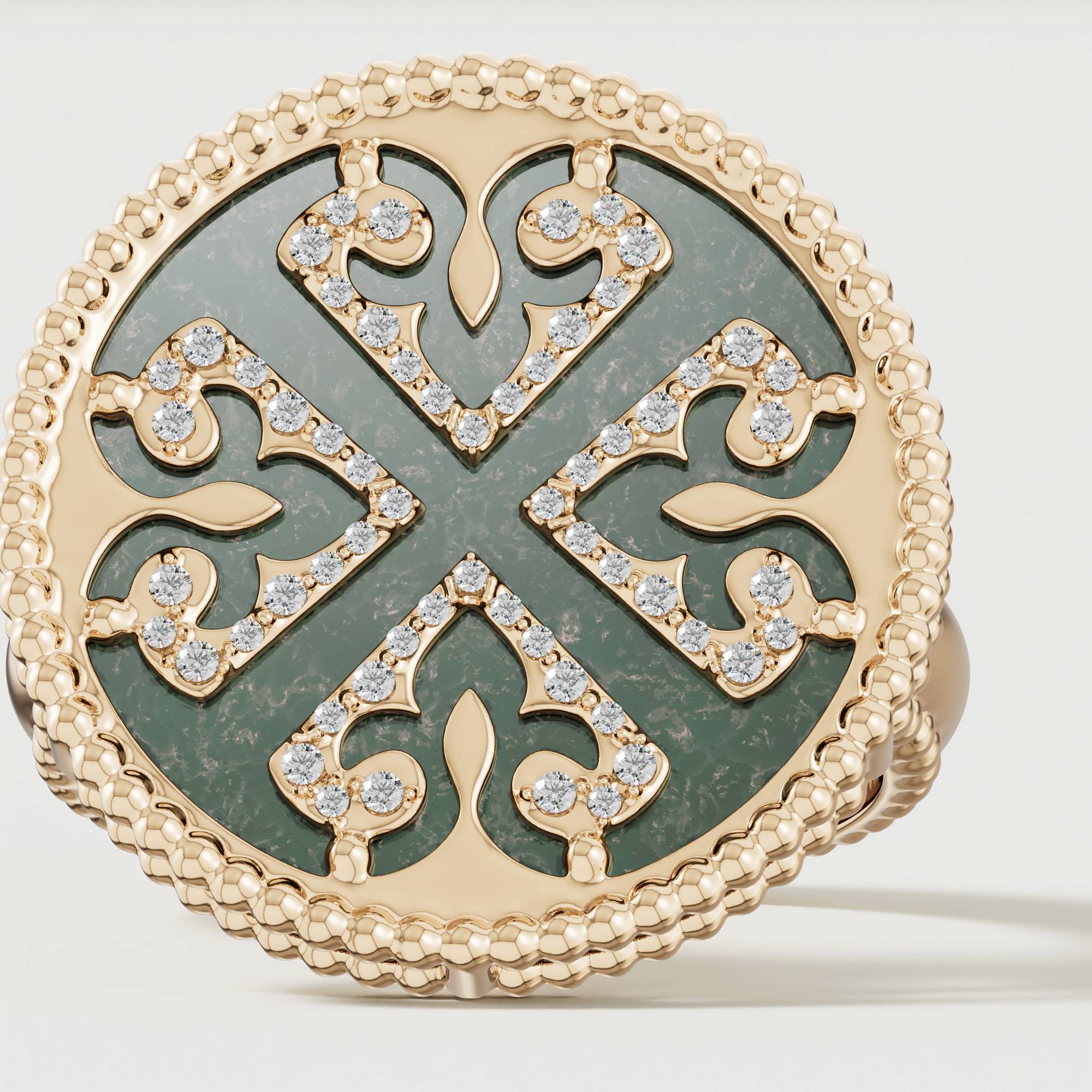 Lace Black Mother Of Pearl Diamond Ring In 18K Yellow Gold