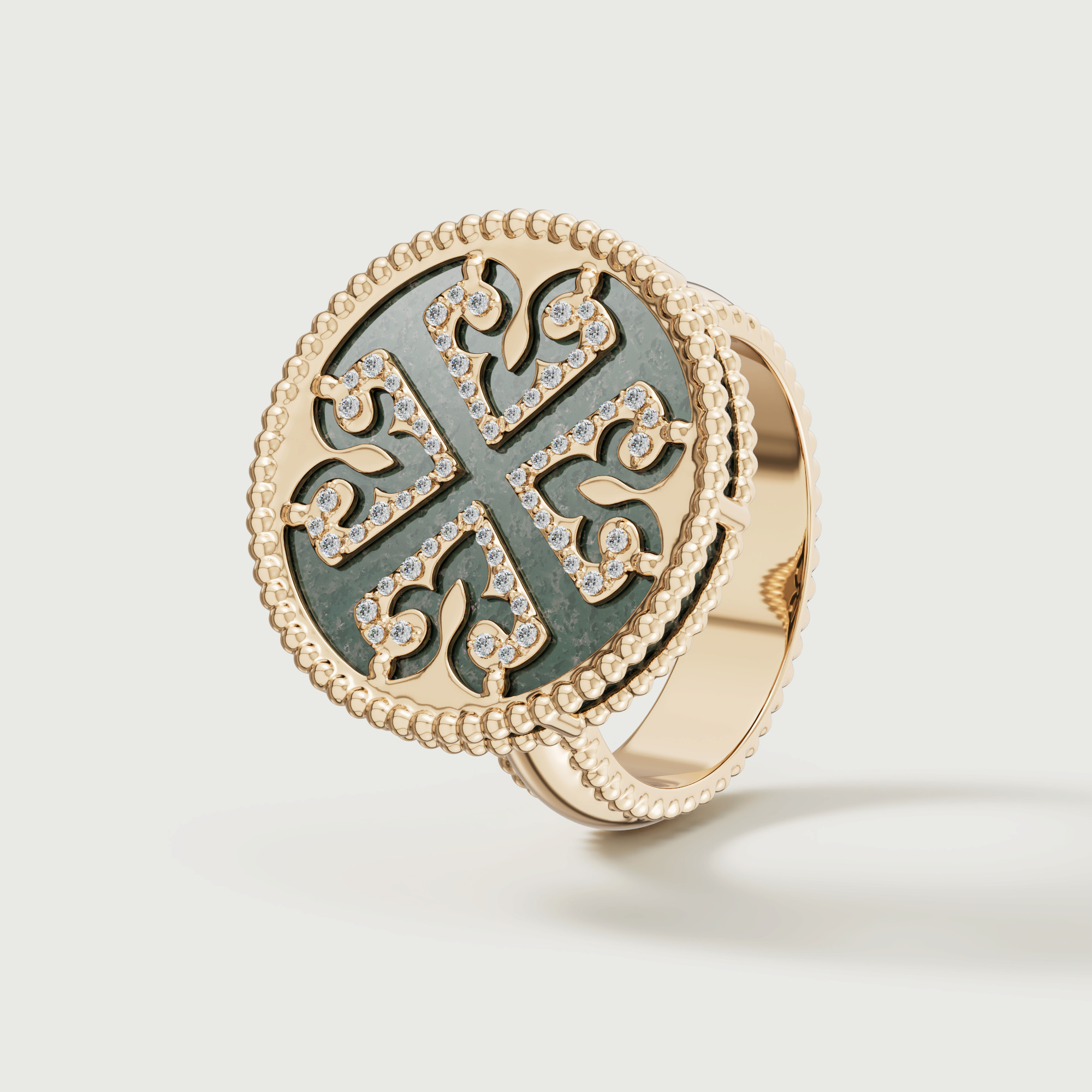 Lace Black Mother Of Pearl Diamond Ring In 18K Yellow Gold