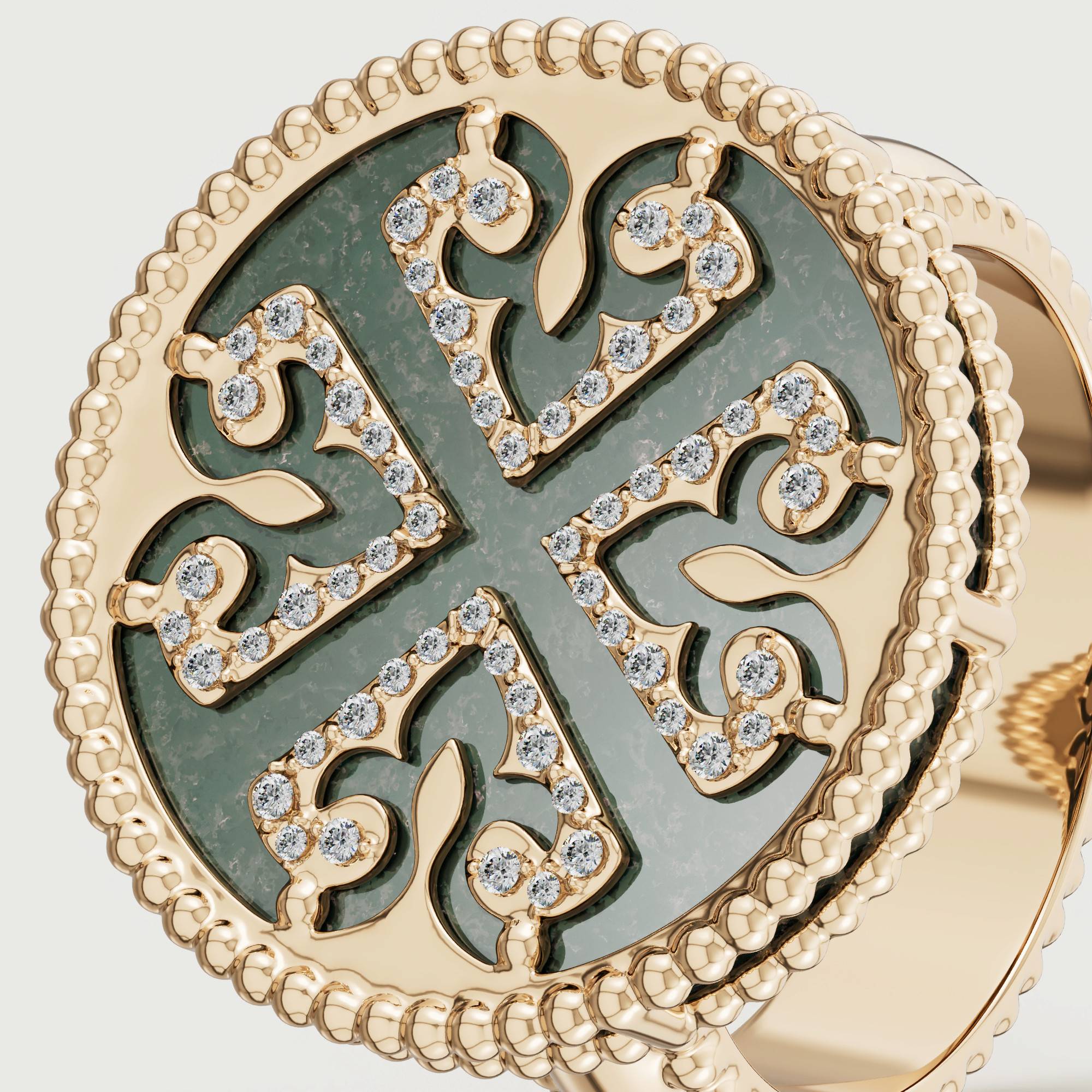 Lace Black Mother Of Pearl Diamond Ring In 18K Yellow Gold