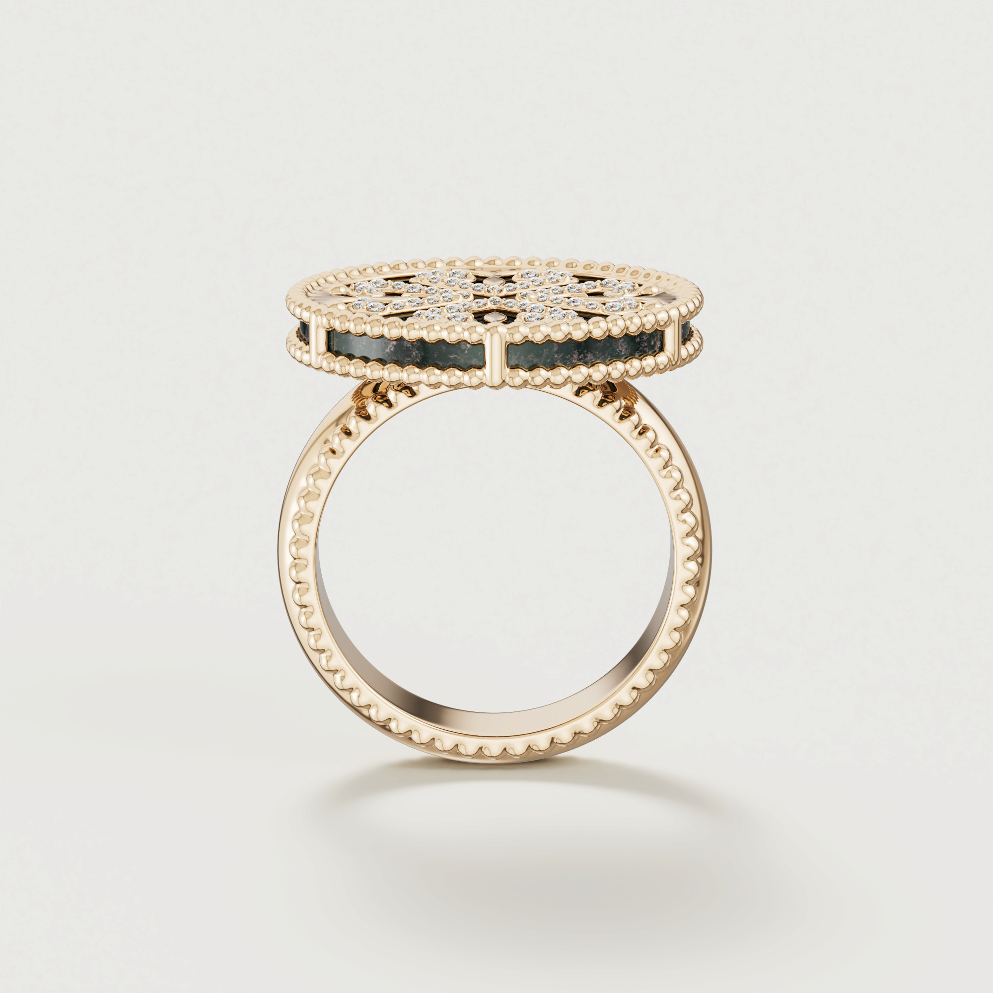 Lace Black Mother Of Pearl Diamond Ring In 18K Yellow Gold