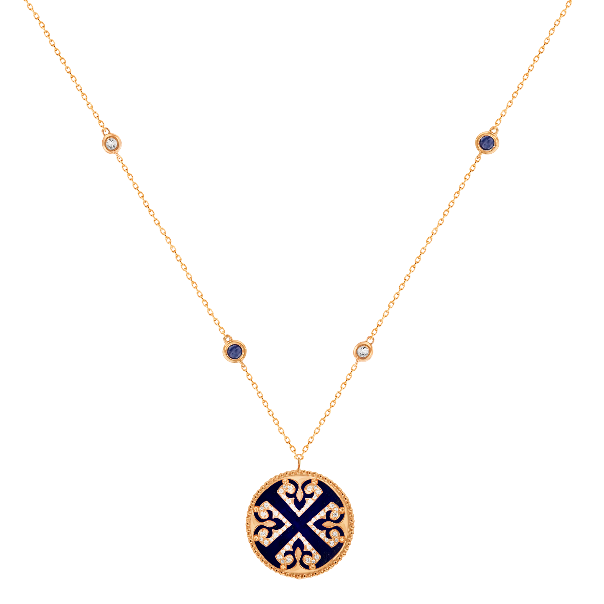 Phase2 Diamond Necklace in 18K Rose Gold & Sapphire