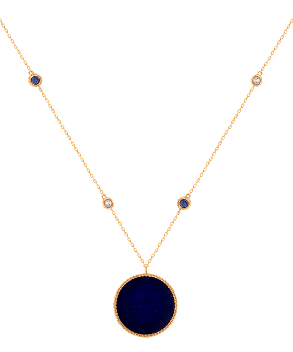 Lace Single Medallion Necklace In 18k Rose Gold With Lapiz Lazuli Blue Sapphire And Diamonds