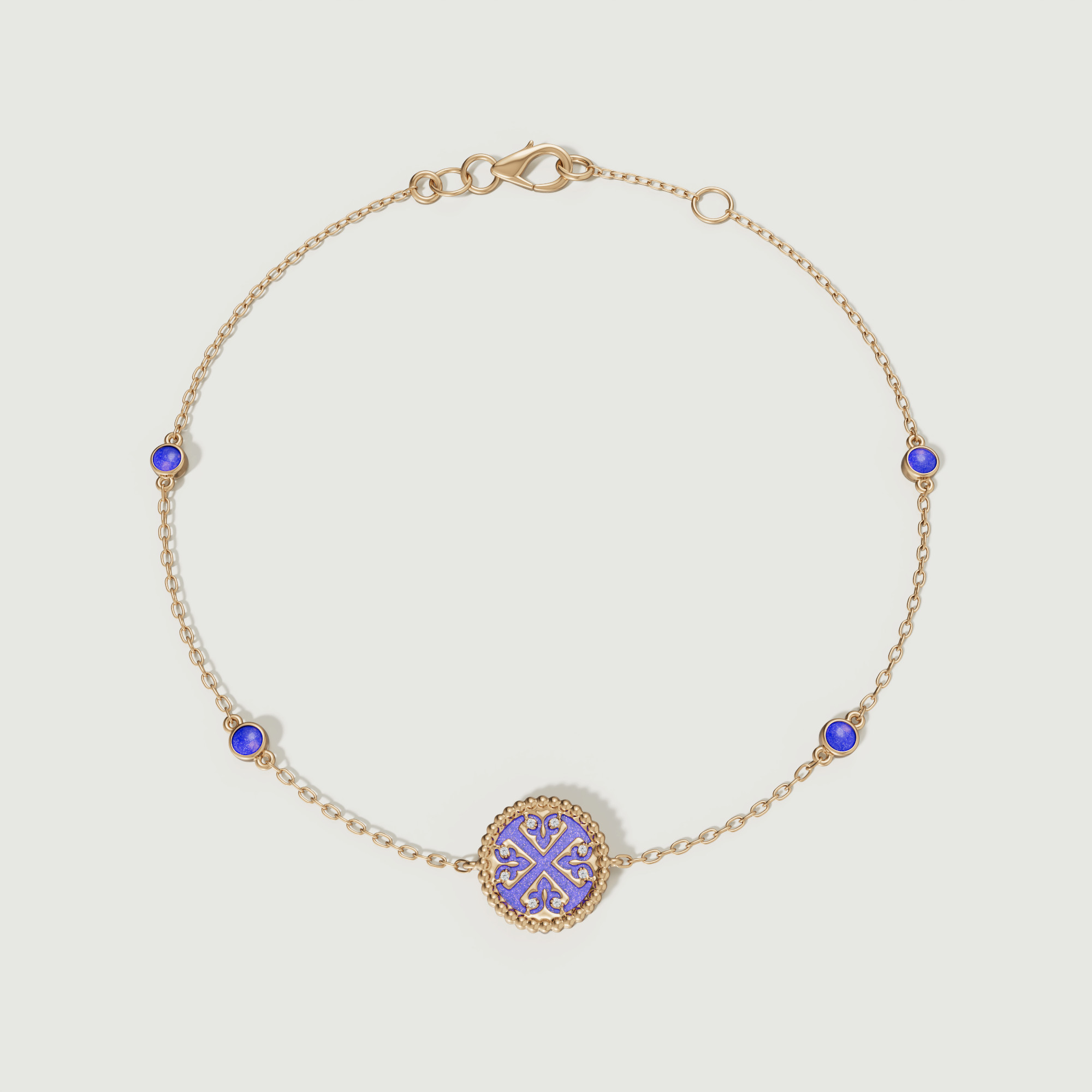 Lace Petite Yellow Gold Diamond Bracelet With Lapis Lazuli