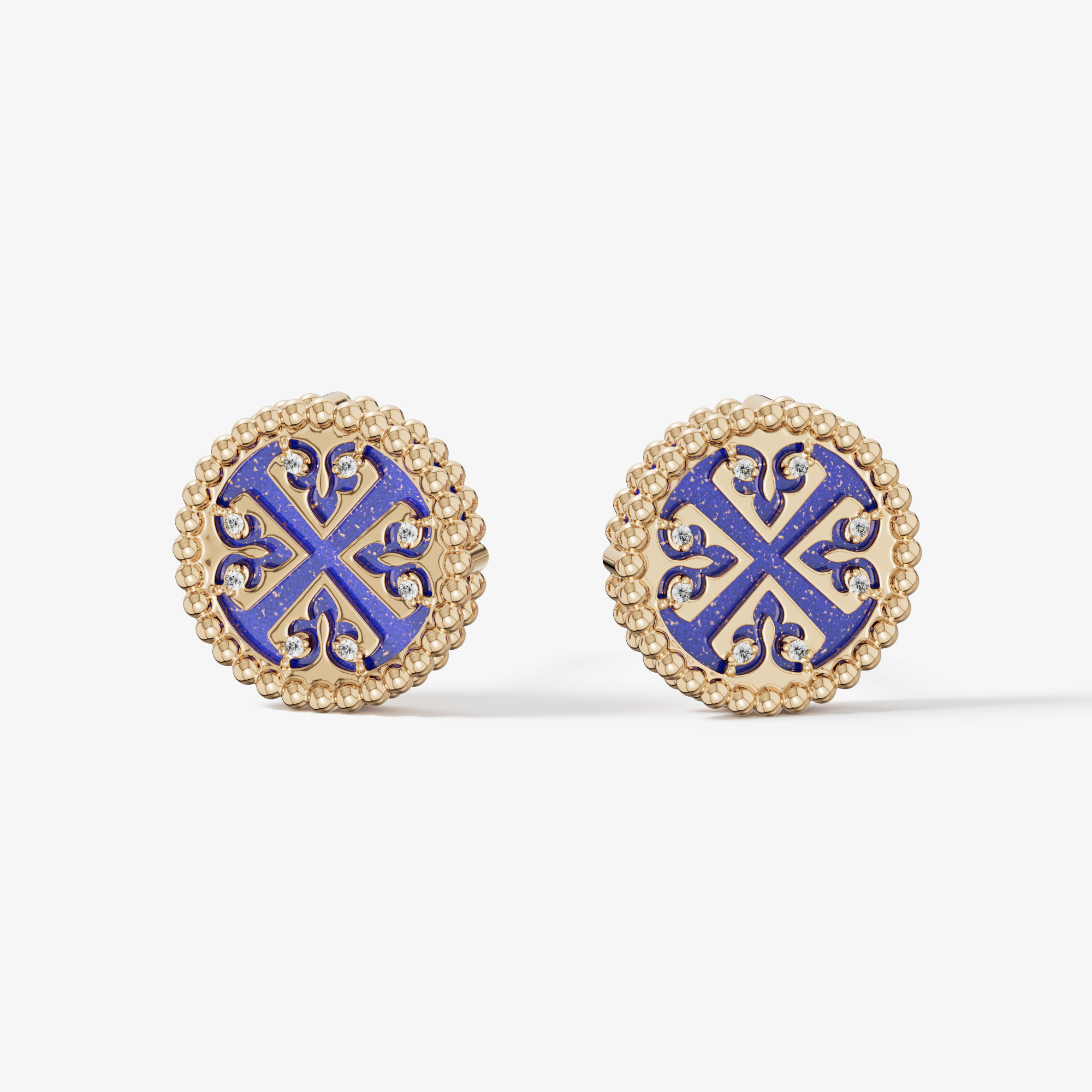 Lace Petite Yellow Gold Diamond Earrings With Lapis Lazuli