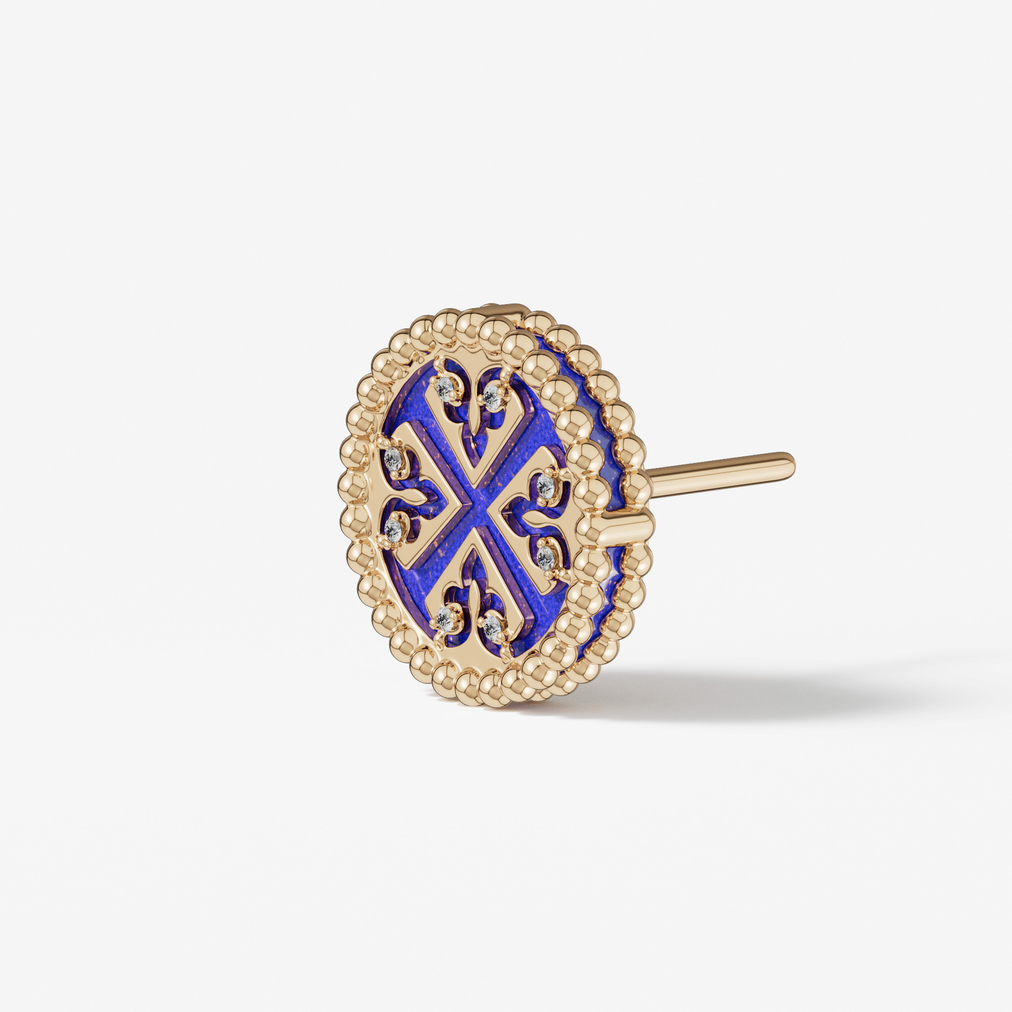 Lace Petite Yellow Gold Diamond Earrings With Lapis Lazuli