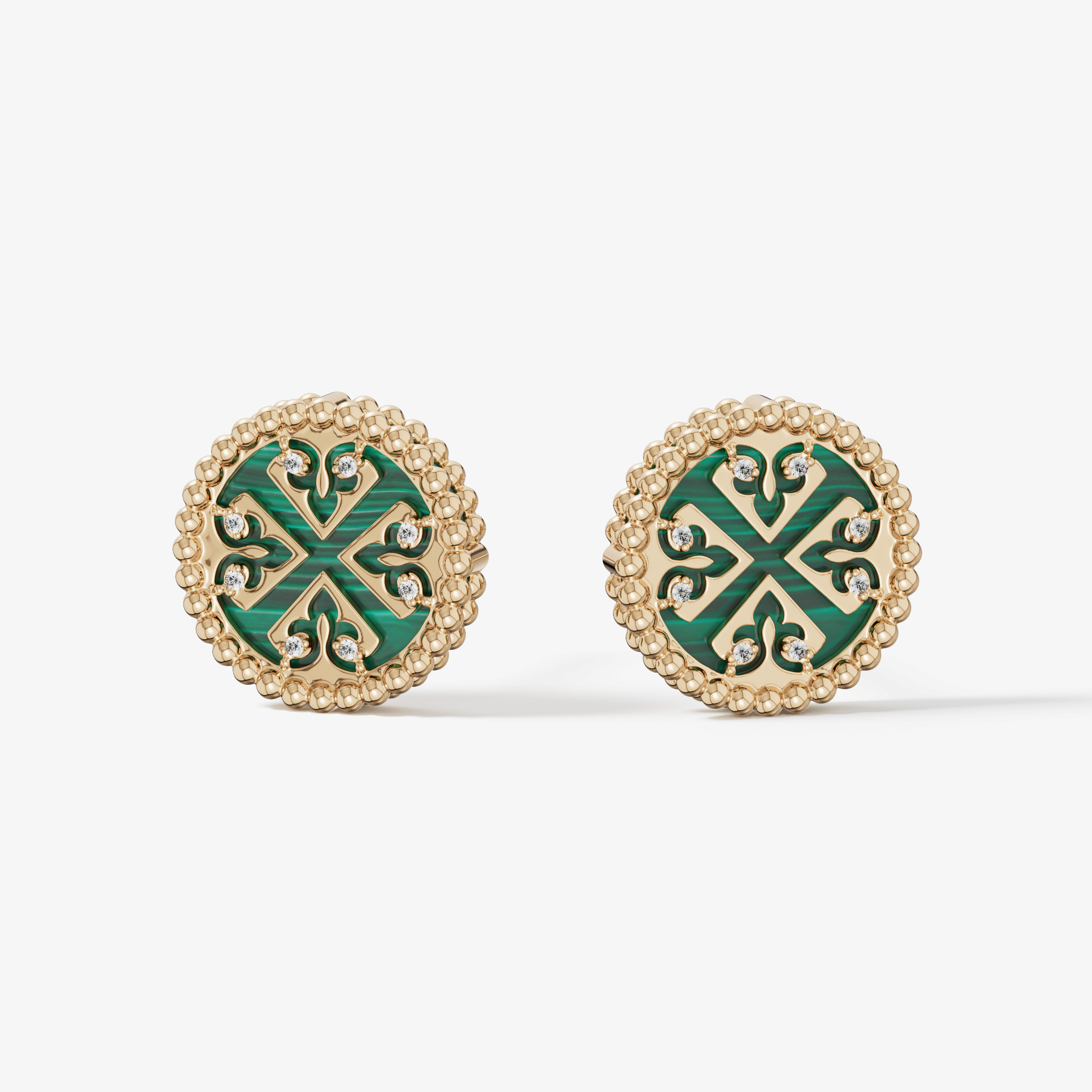 Lace Petite Yellow Gold Diamond Earrings With Malachite