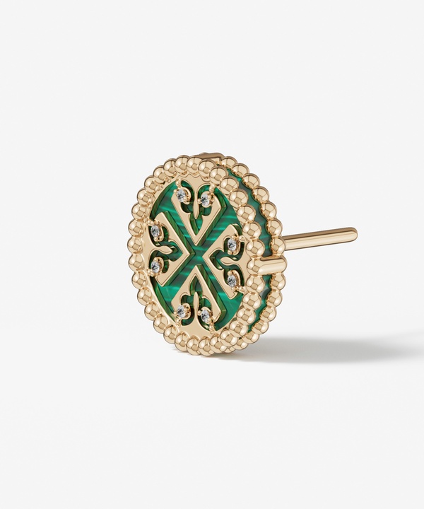 Lace Petite Yellow Gold Diamond Earrings With Malachite