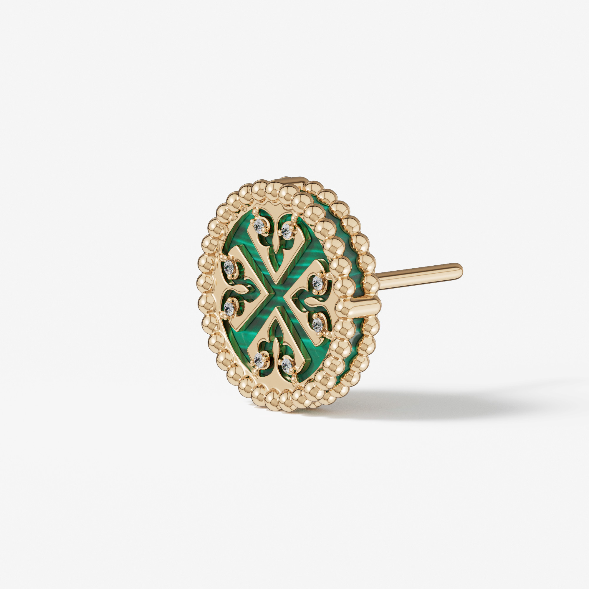 Lace Petite Yellow Gold Diamond Earrings With Malachite