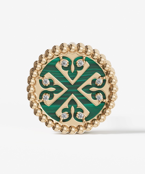 Lace Petite Yellow Gold Diamond Earrings With Malachite