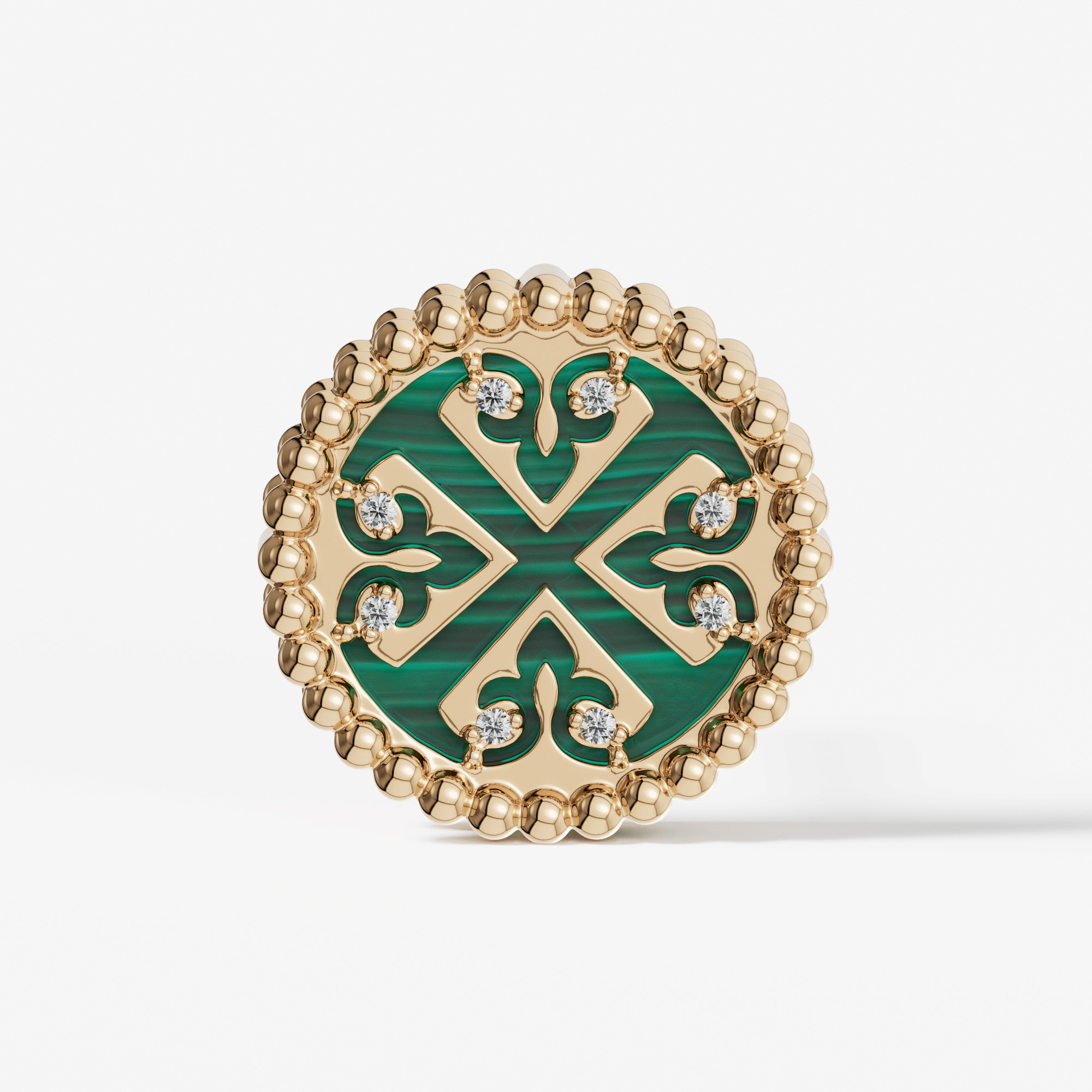 Lace Petite Yellow Gold Diamond Earrings With Malachite