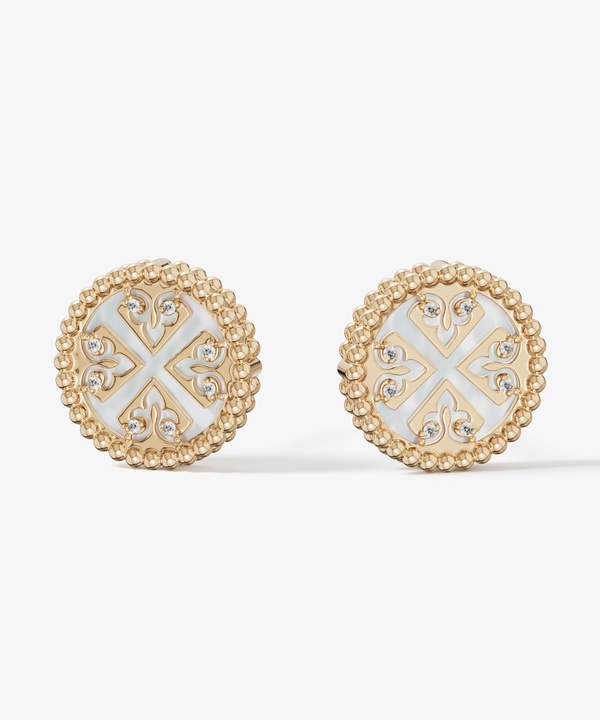 Lace Petite Yellow Gold Diamond Earrings With Mother Of Pearl
