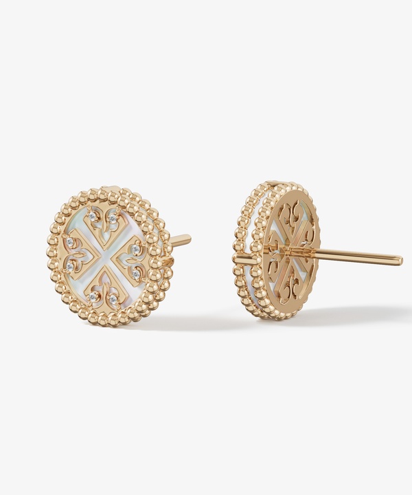Lace Petite Yellow Gold Diamond Earrings With Mother Of Pearl