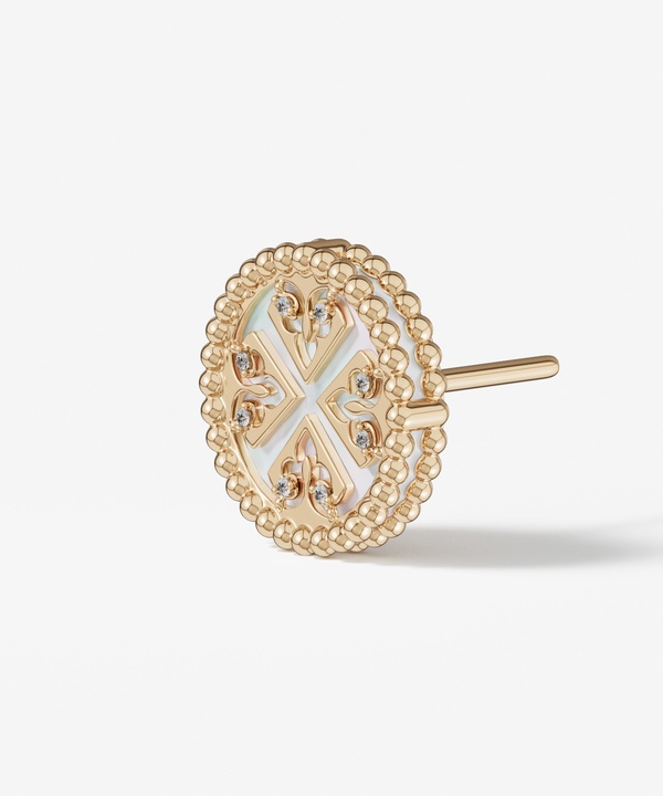 Lace Petite Yellow Gold Diamond Earrings With Mother Of Pearl