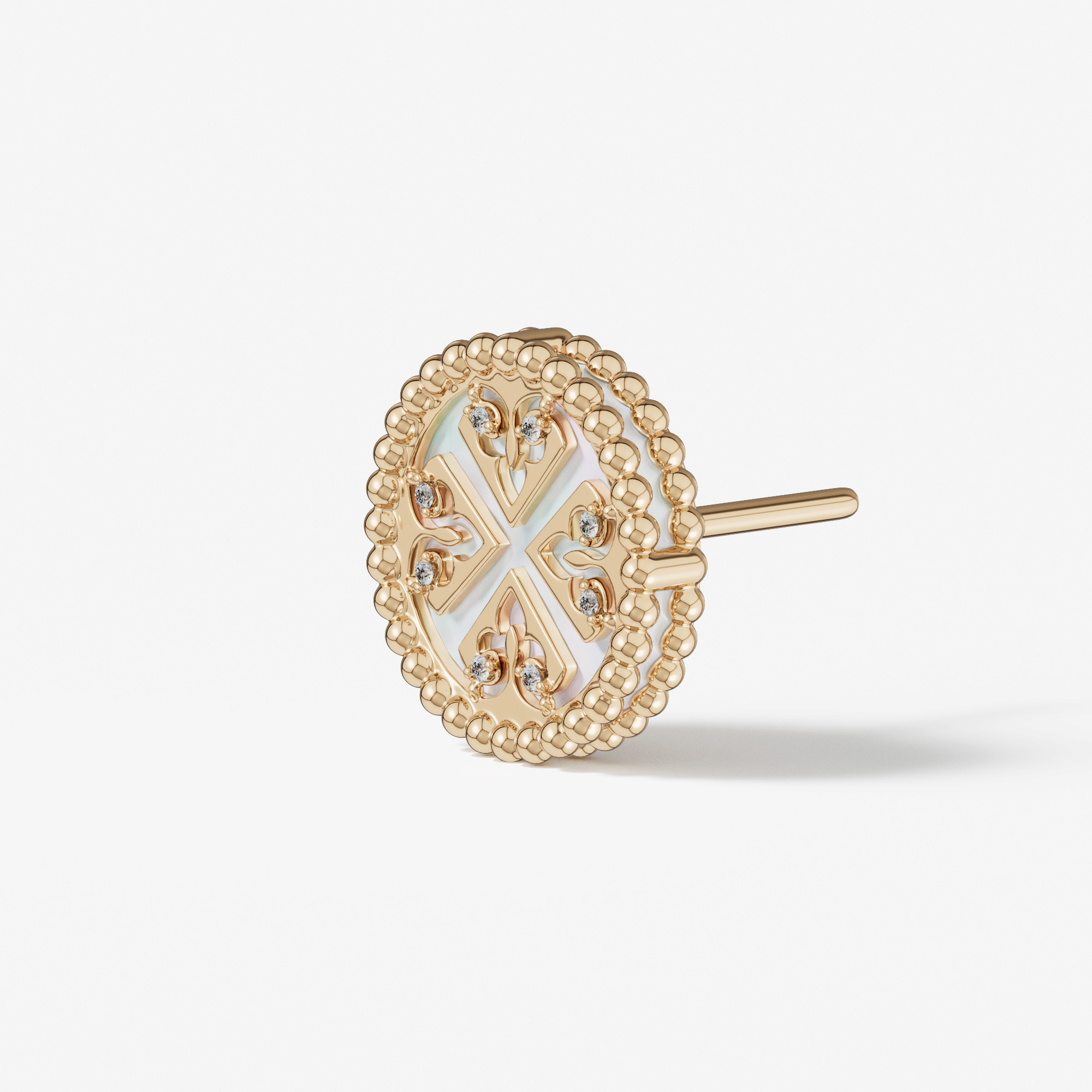 Lace Petite Yellow Gold Diamond Earrings With Mother Of Pearl