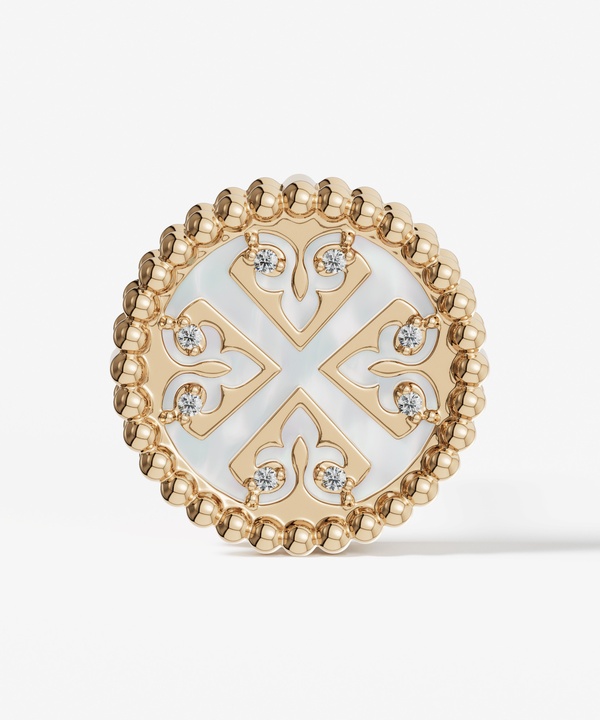 Lace Petite Yellow Gold Diamond Earrings With Mother Of Pearl