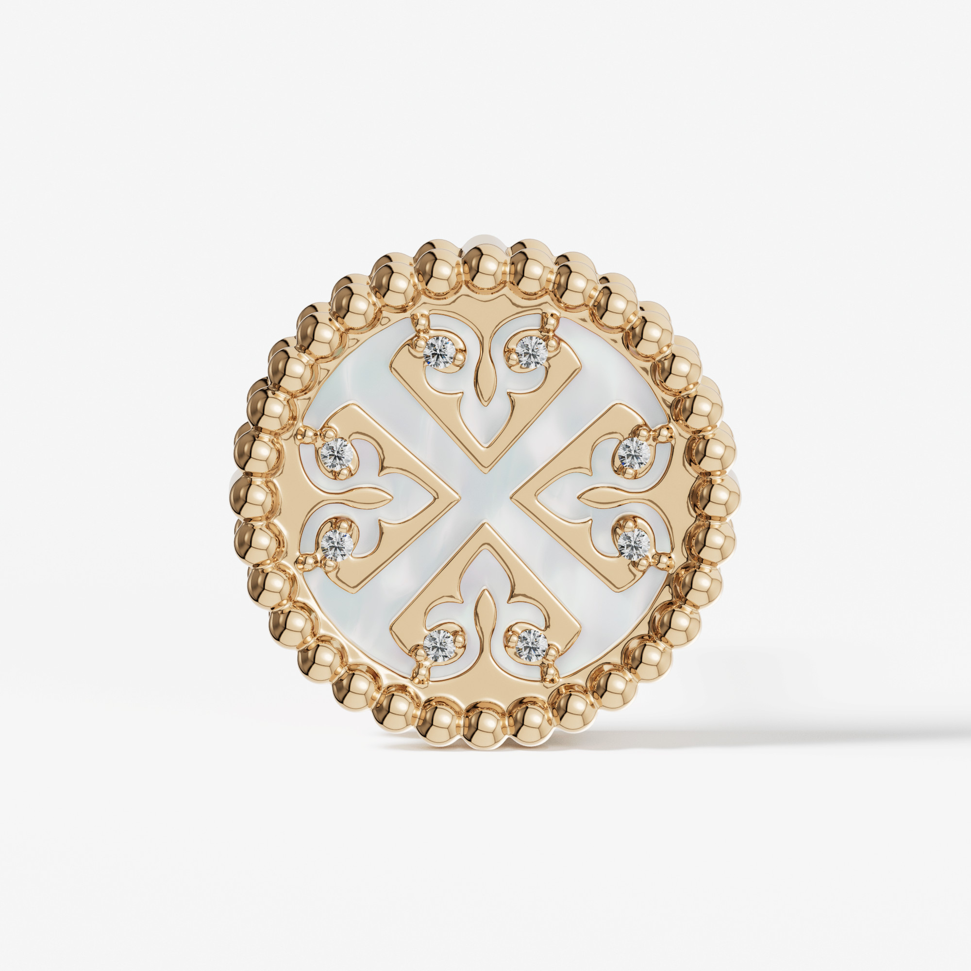 Lace Petite Yellow Gold Diamond Earrings With Mother Of Pearl