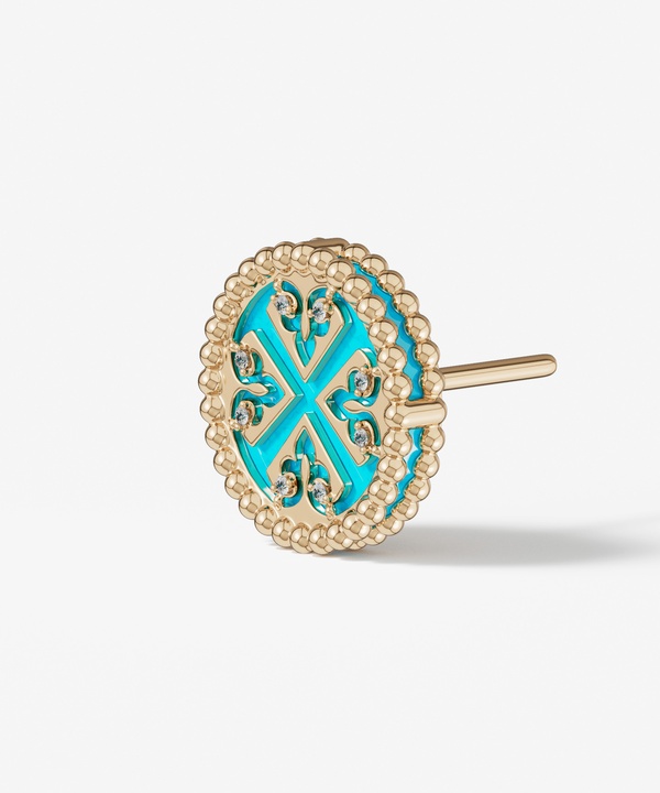 Lace Petite Yellow Gold Diamond Earrings With Condensed Turquoise