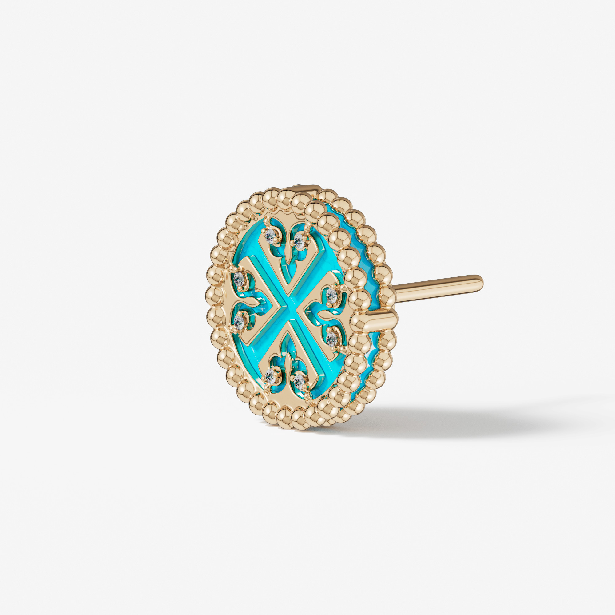 Lace Petite Yellow Gold Diamond Earrings With Condensed Turquoise