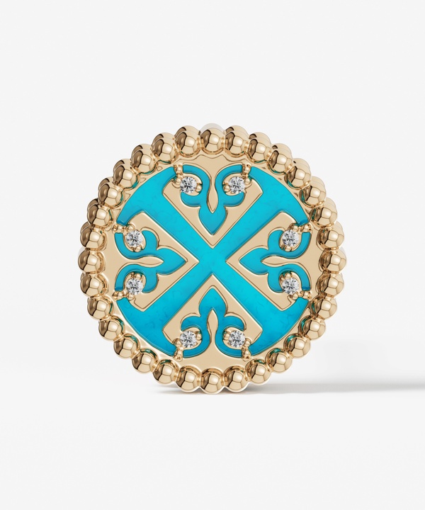 Lace Petite Yellow Gold Diamond Earrings With Condensed Turquoise
