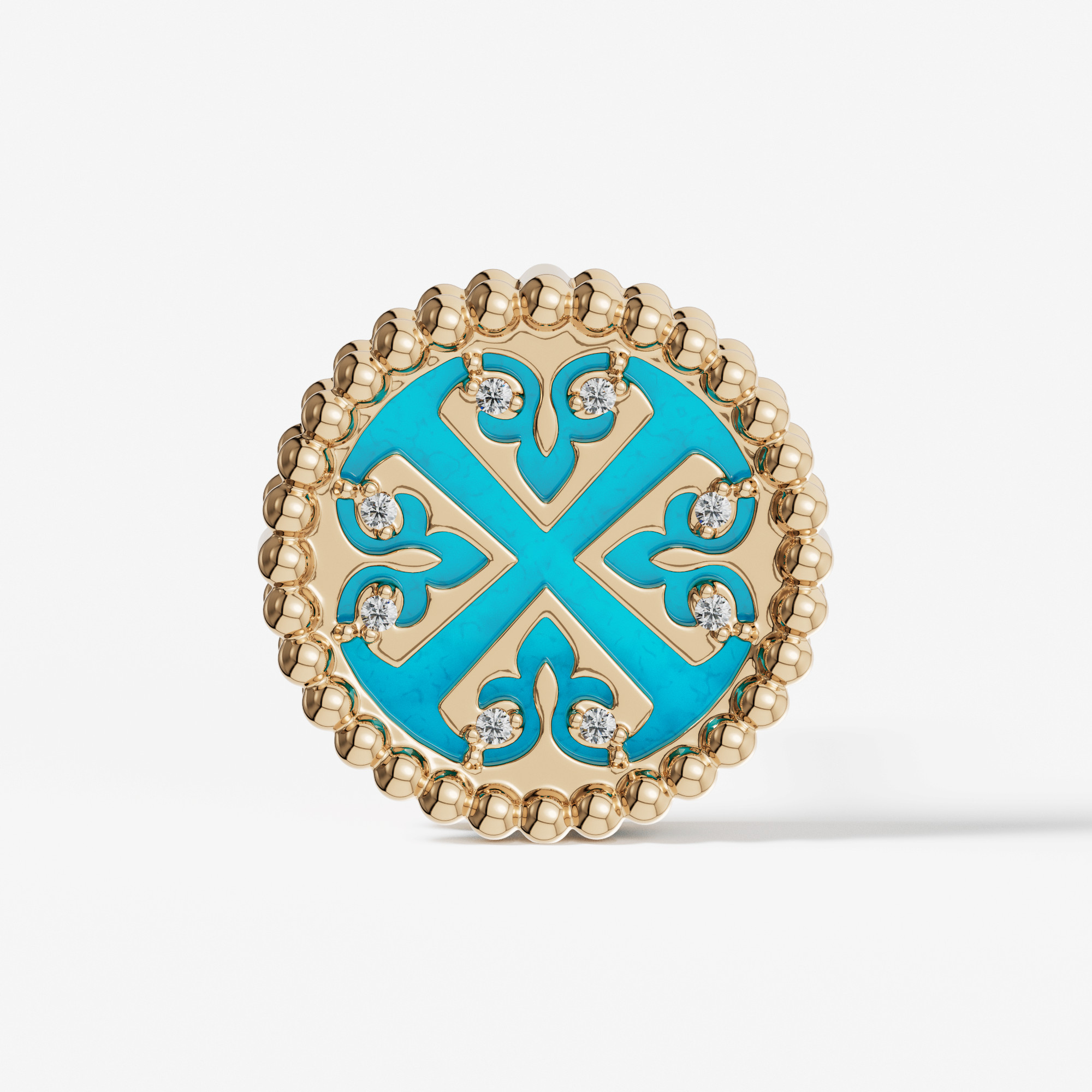 Lace Petite Yellow Gold Diamond Earrings With Condensed Turquoise