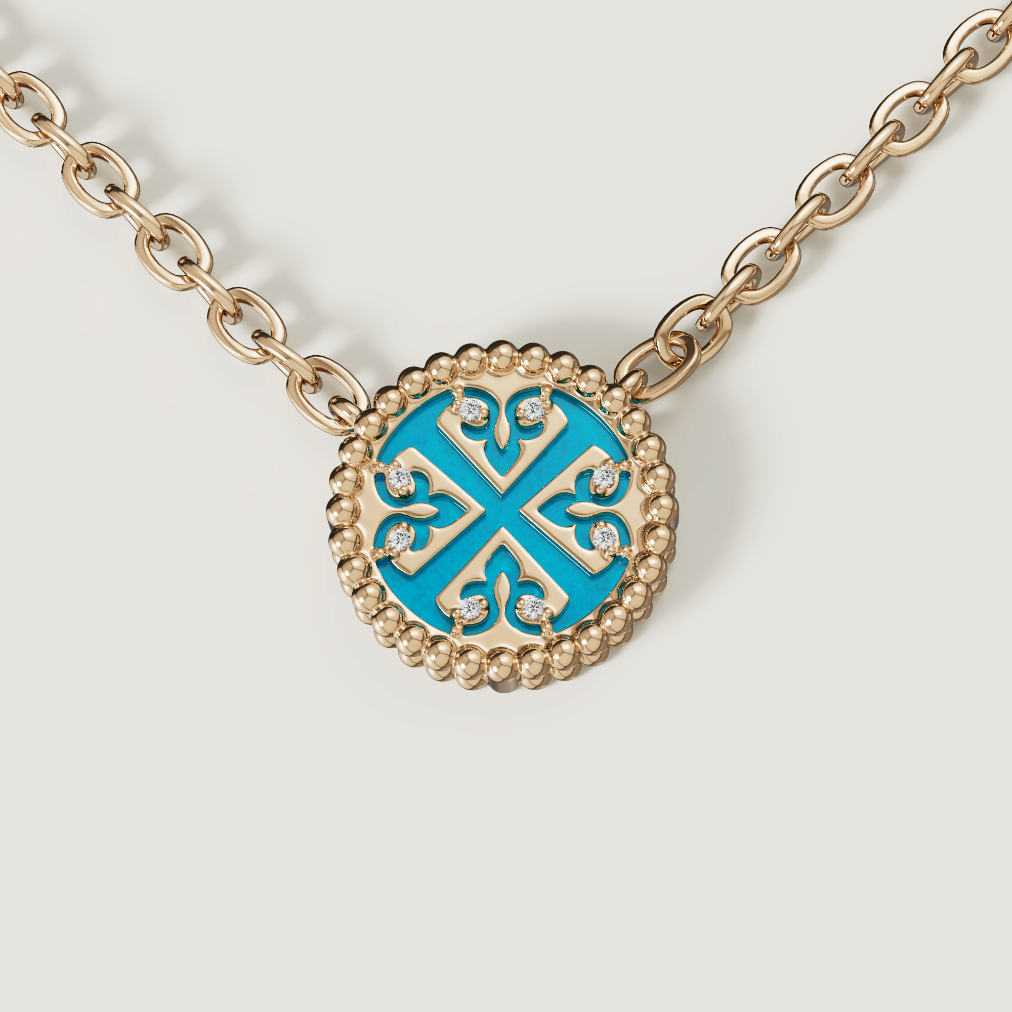Lace Petite Yellow Gold Diamond Necklace With Condensed Turquoise Lapis Lazuli Malachite And Mother Of Pearl