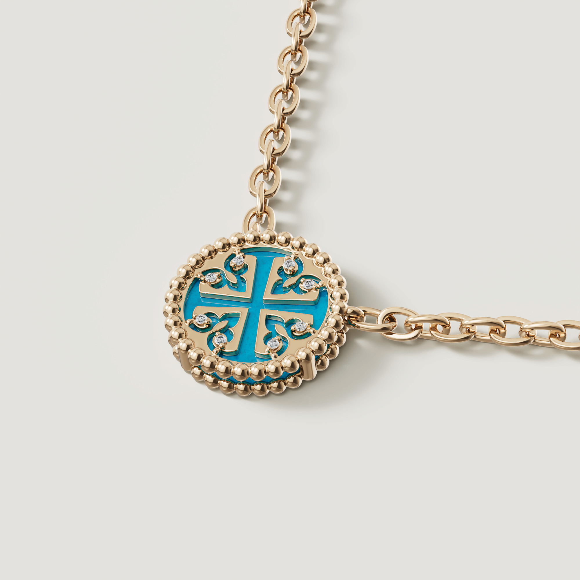 Lace Petite Yellow Gold Diamond Necklace With Condensed Turquoise Lapis Lazuli Malachite And Mother Of Pearl