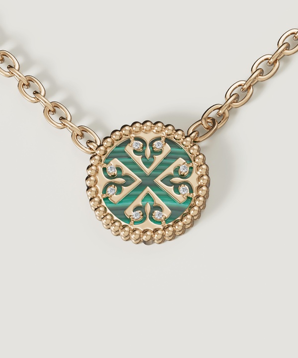Lace Petite Yellow Gold Diamond Necklace With Malachite
