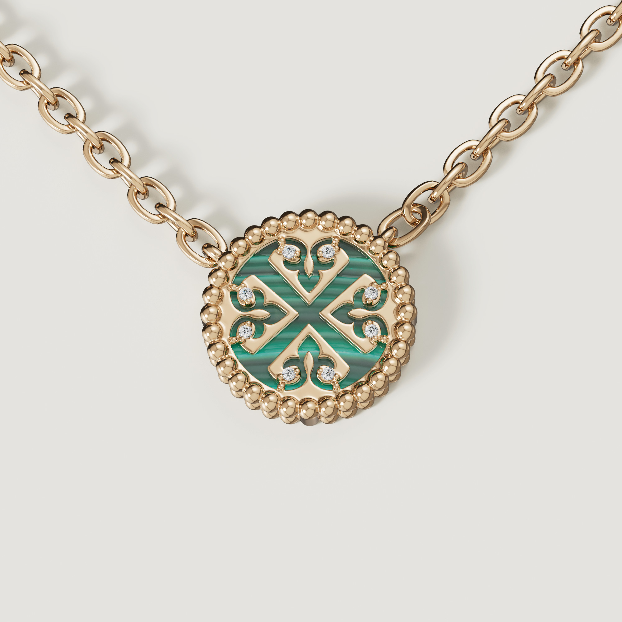 Lace Petite Yellow Gold Diamond Necklace With Malachite