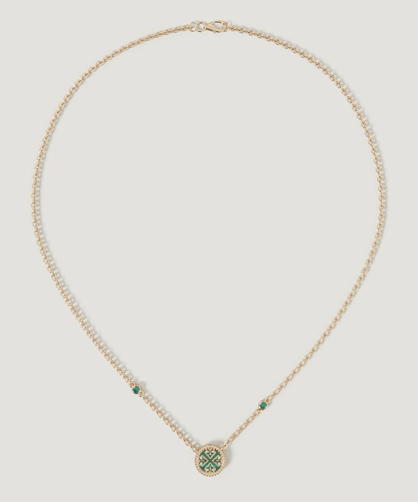 Lace Petite Yellow Gold Diamond Necklace With Malachite